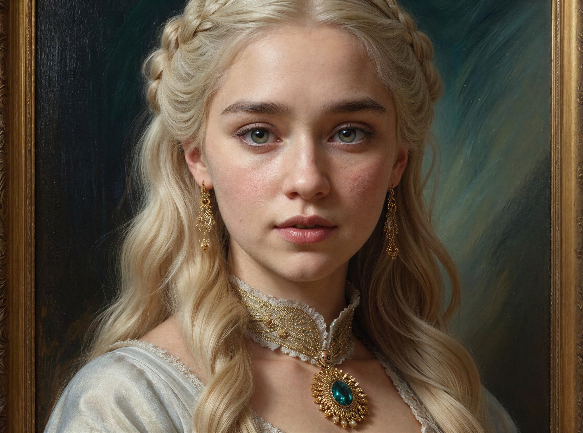 Detailed Portrait of a Young Woman with Jewelry and Dress