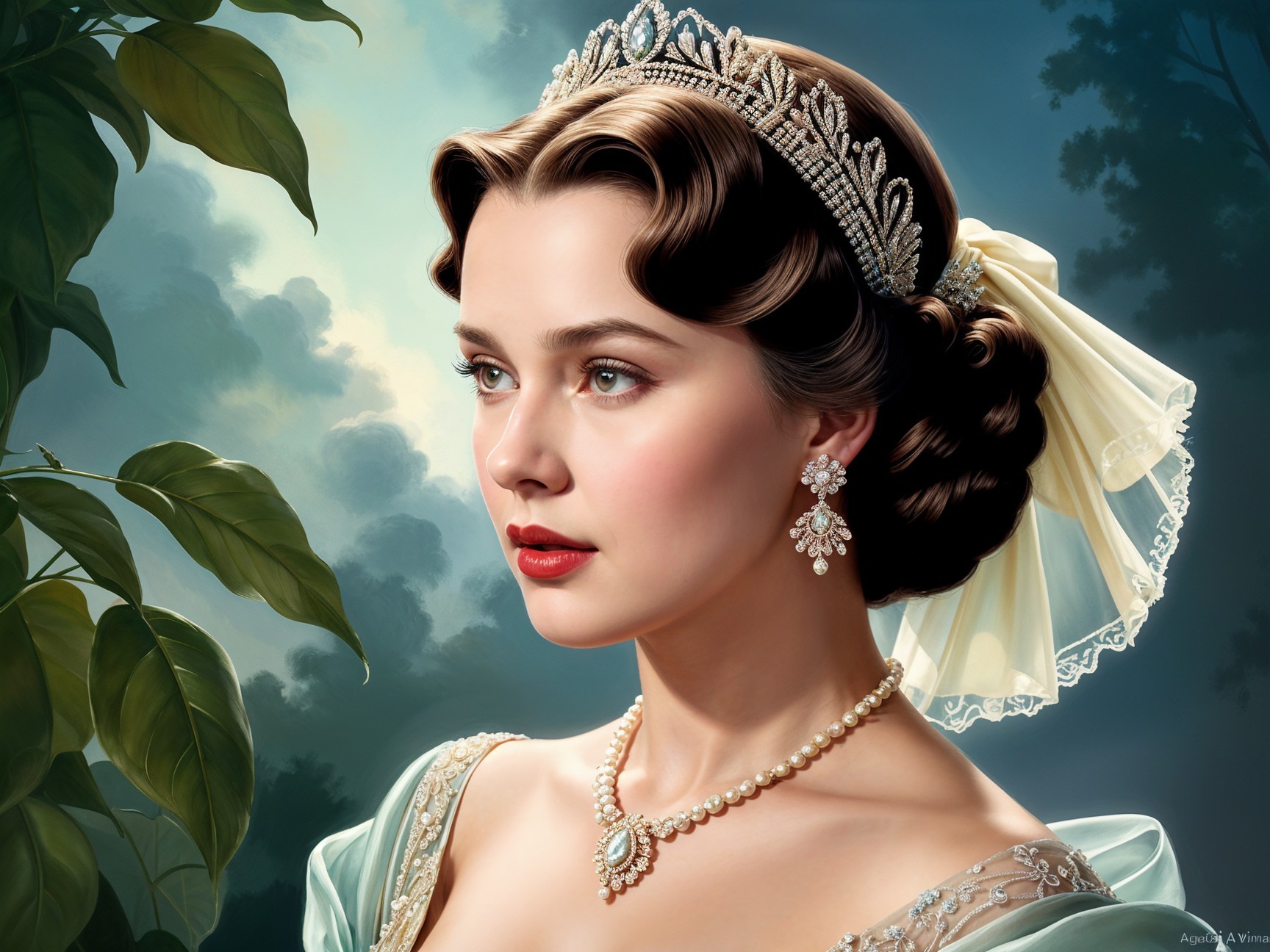Regal Woman in Elegant Gown and Tiara Portrait