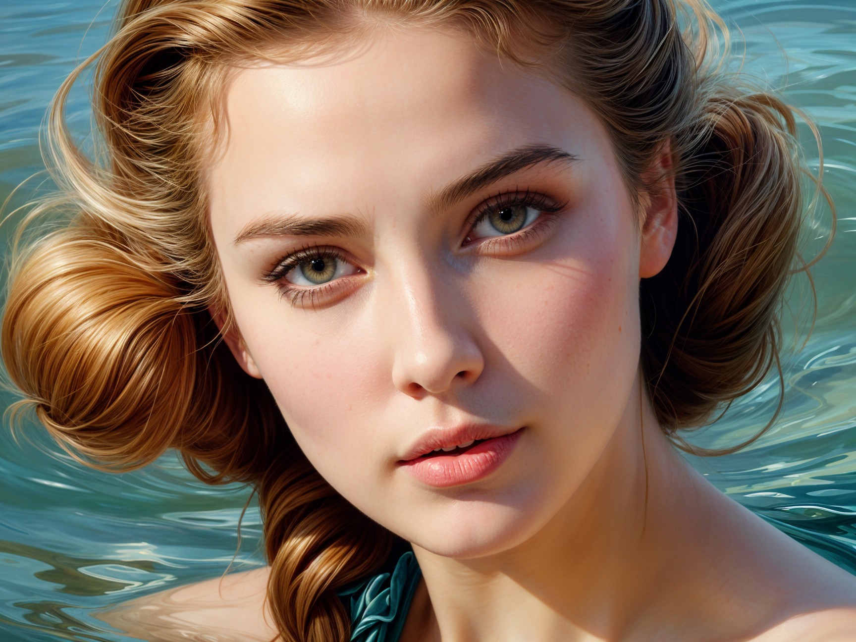 Close-up Portrait of a Young Woman in Water
