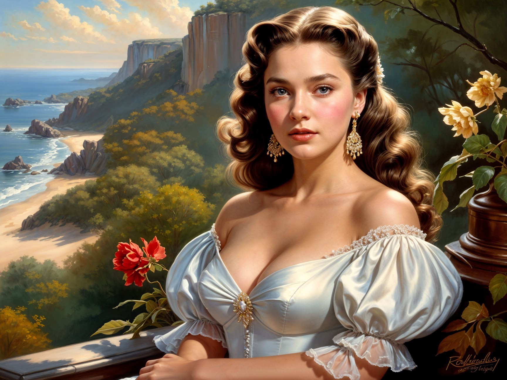 Portrait of a Young Woman in Elegant White Dress