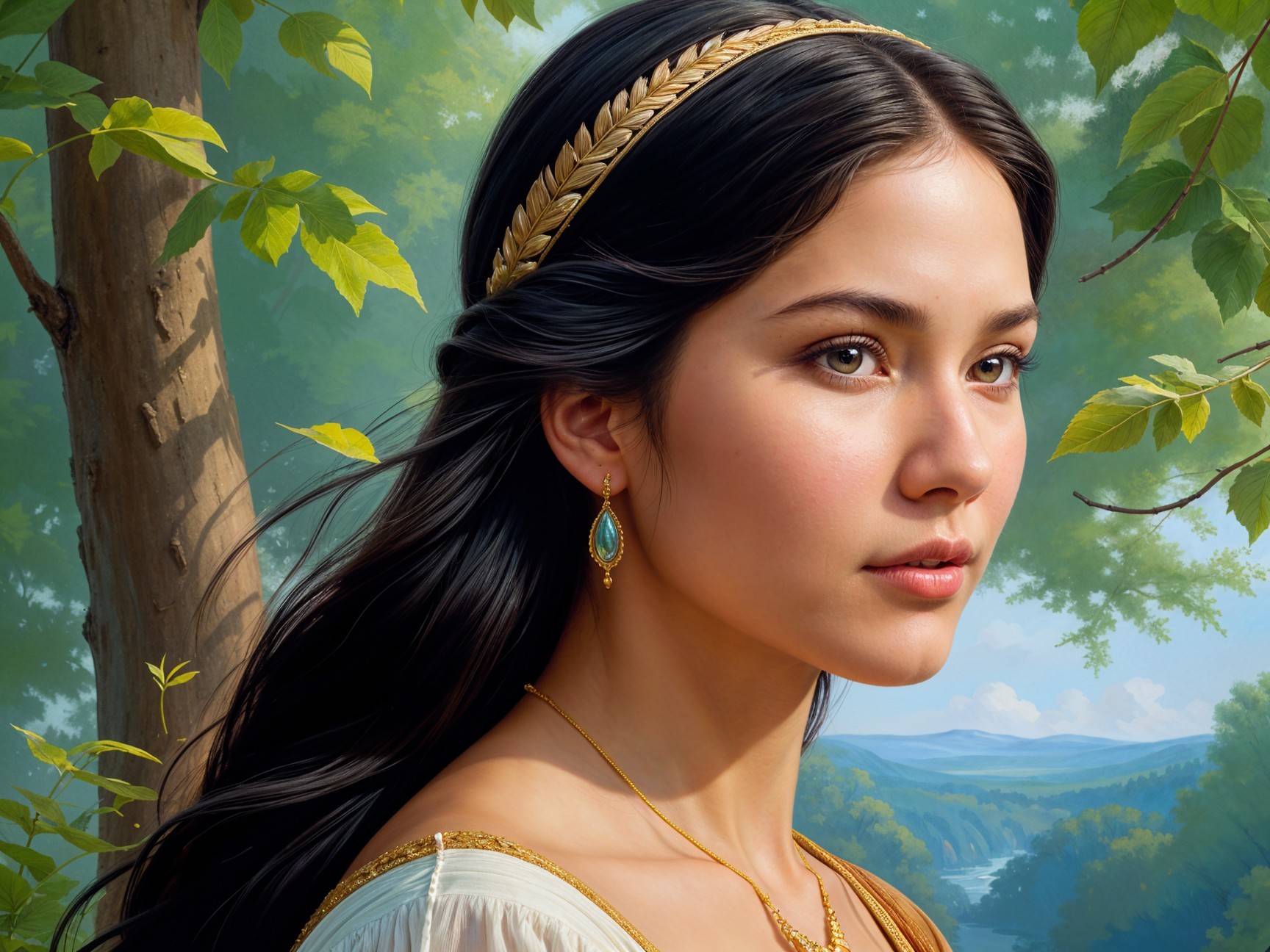 Portrait of a Young Woman in a Tranquil Landscape