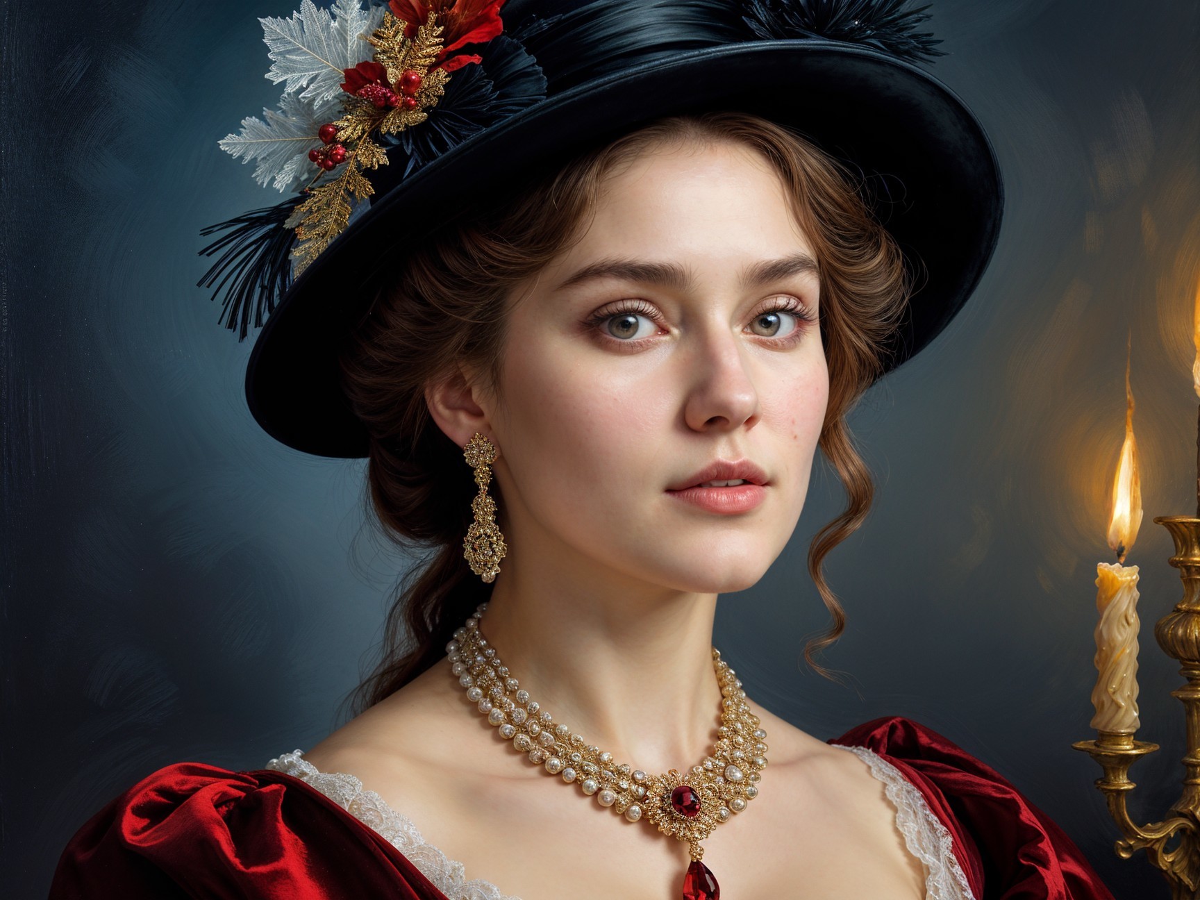 19th-Century Elegance in Red Dress and Accessories