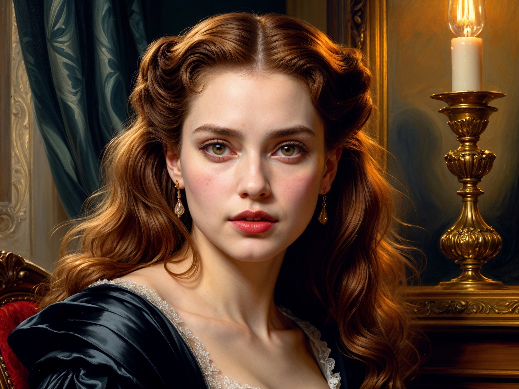 Young woman in elegant gown with candlelight ambiance