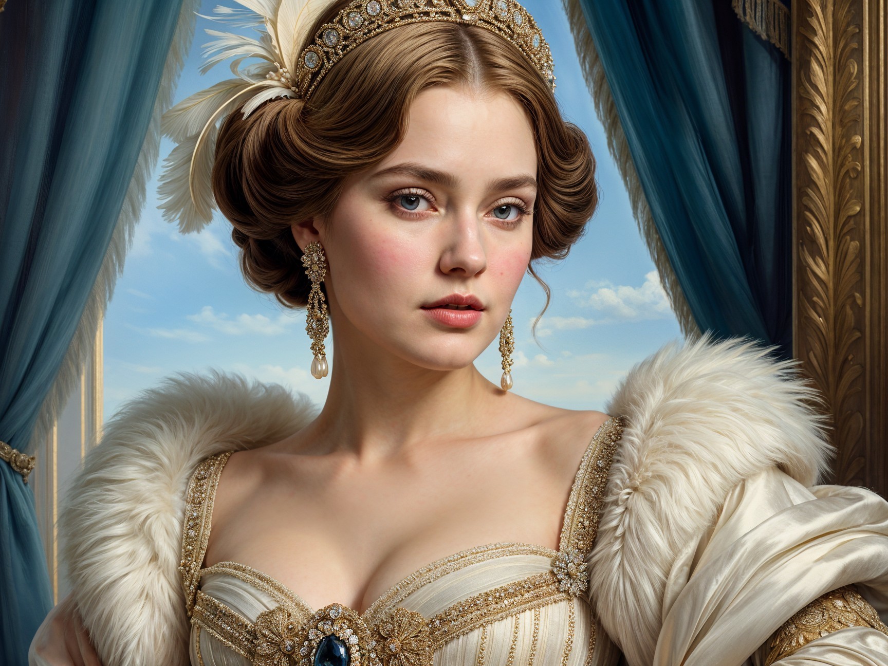 Opulent Portrait of a Young Woman in Elegant Gown