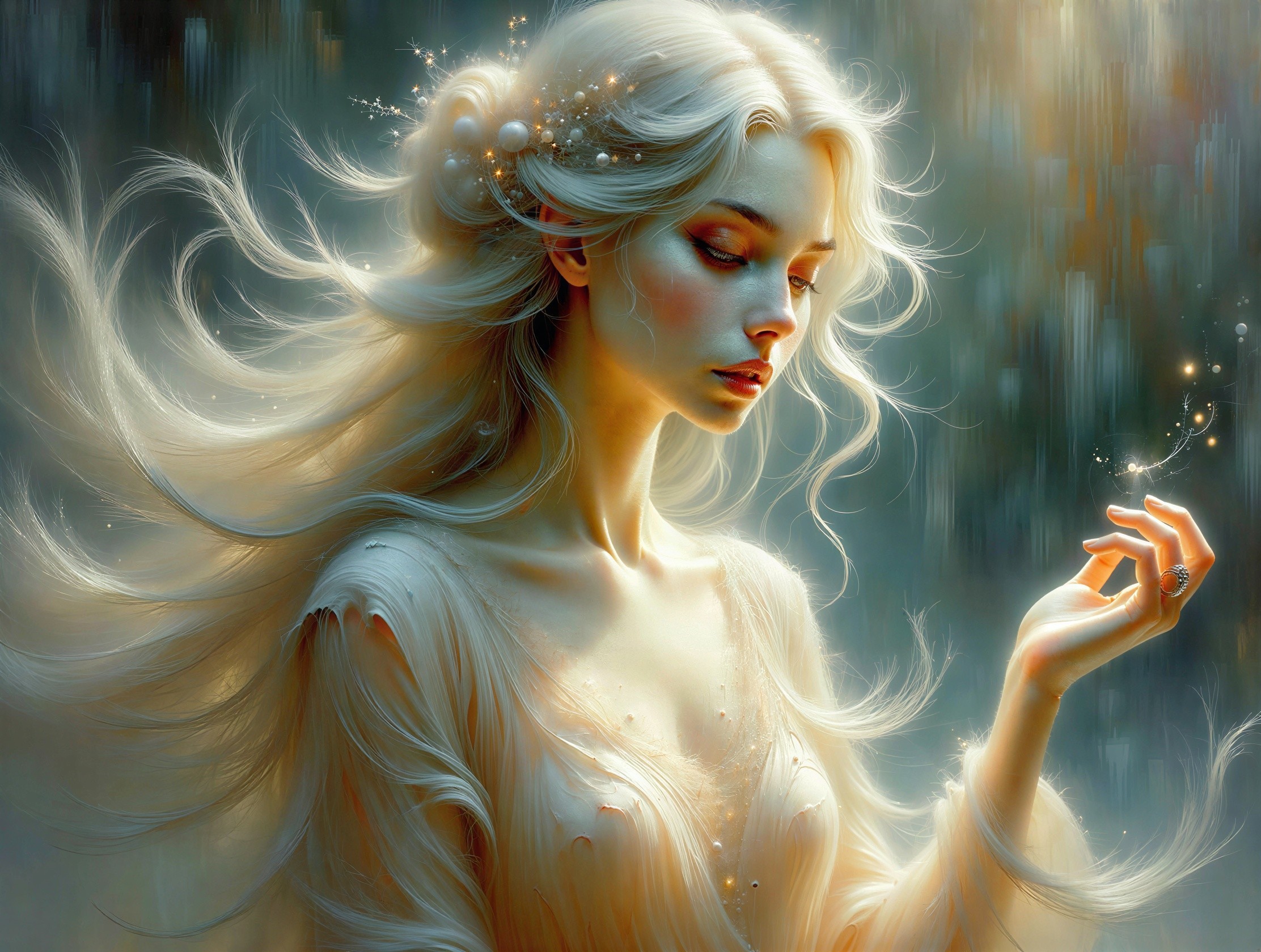 Ethereal Young Woman with Flowing Hair and Glow