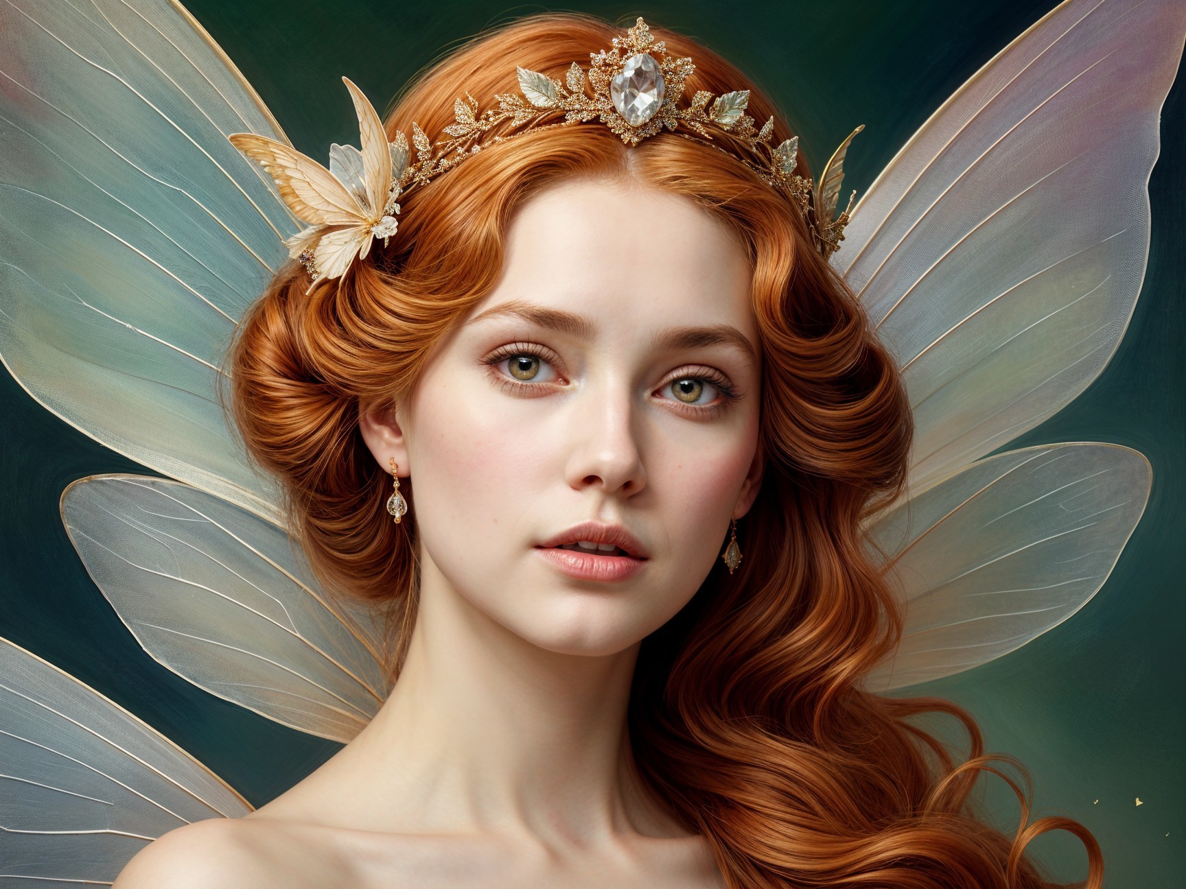 Fairy with Auburn Hair and Shimmering Wings
