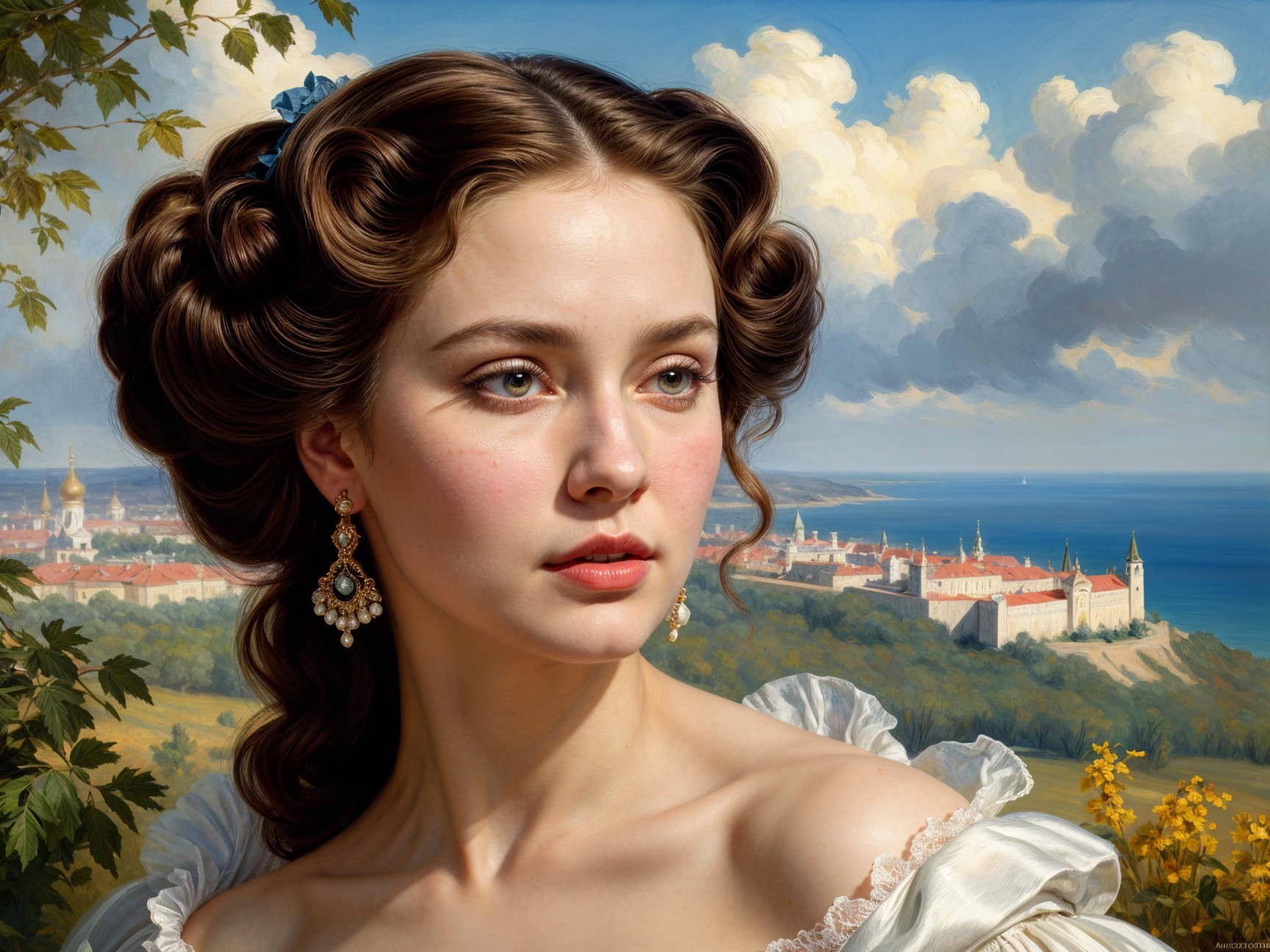 Portrait of a Young Woman in a Serene Landscape