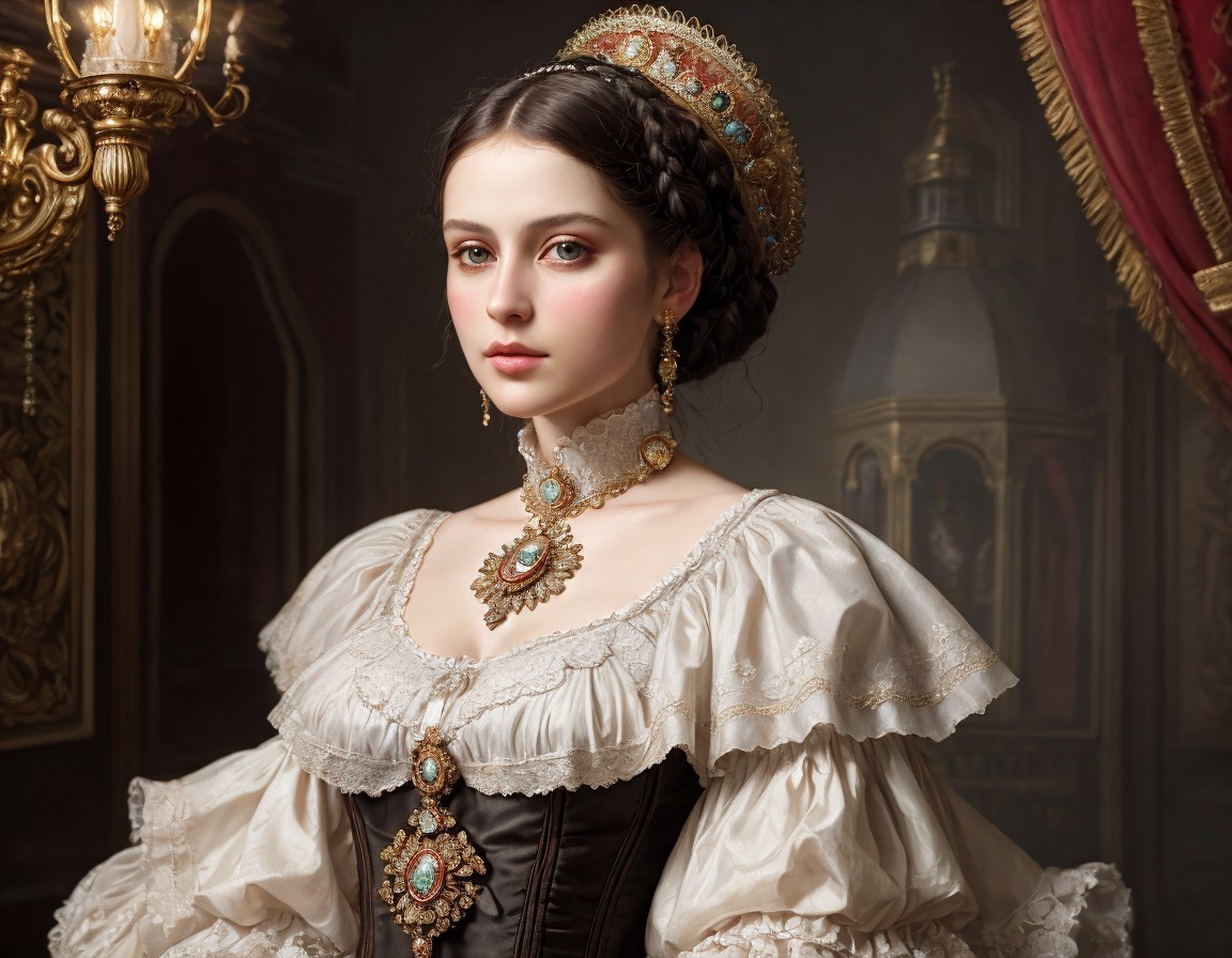 Elegant Historical Attire with Intricate Lace Details