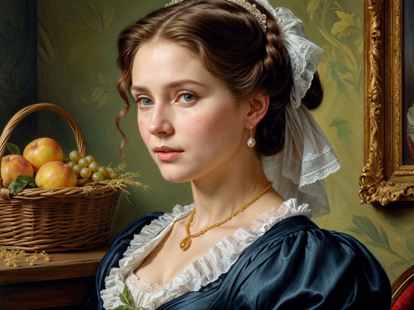 Elegant Portrait of a Young Woman in Blue Dress