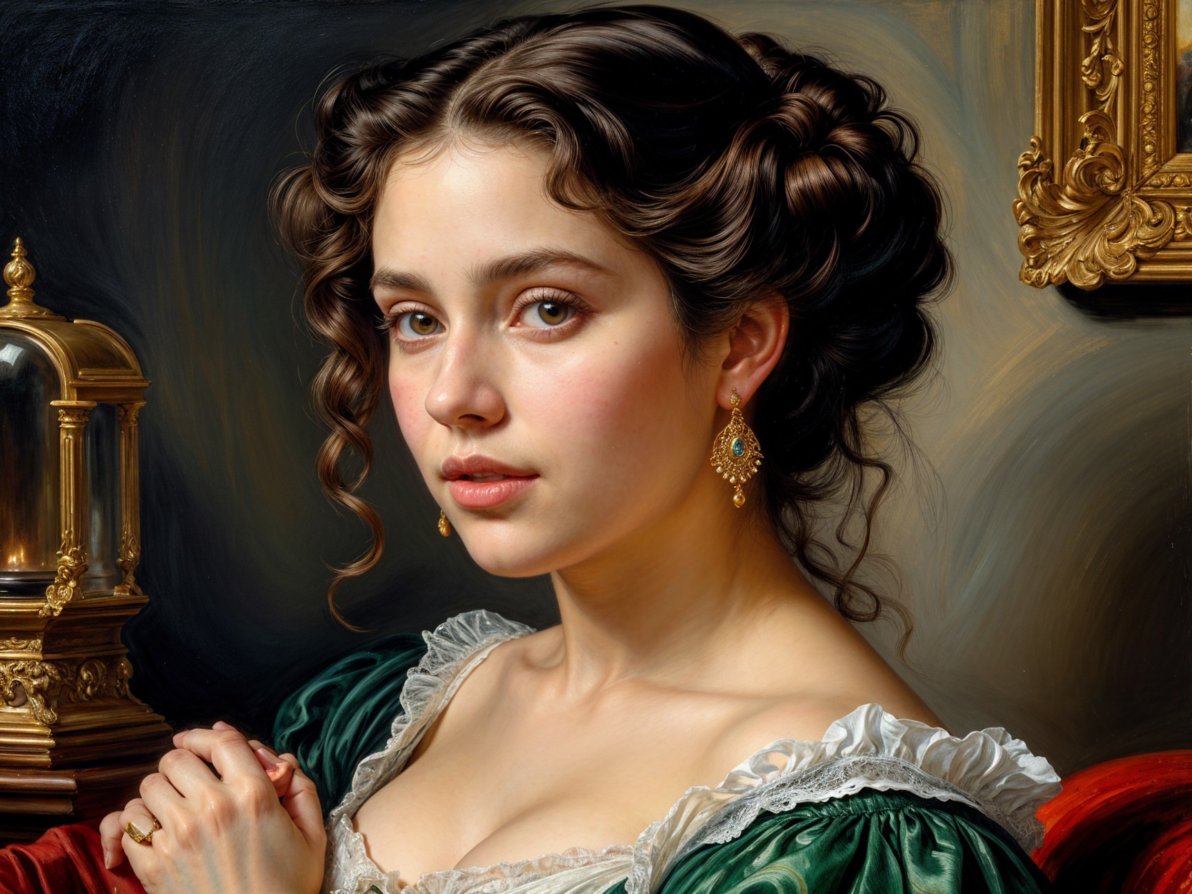 Elegant Portrait of a Young Woman in Green Dress