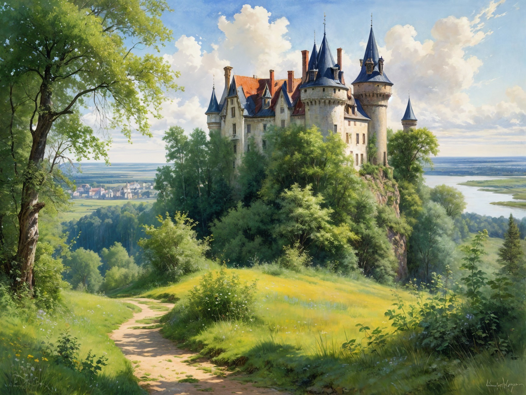 Castle on Rocky Outcrop Overlooking Serene Landscape