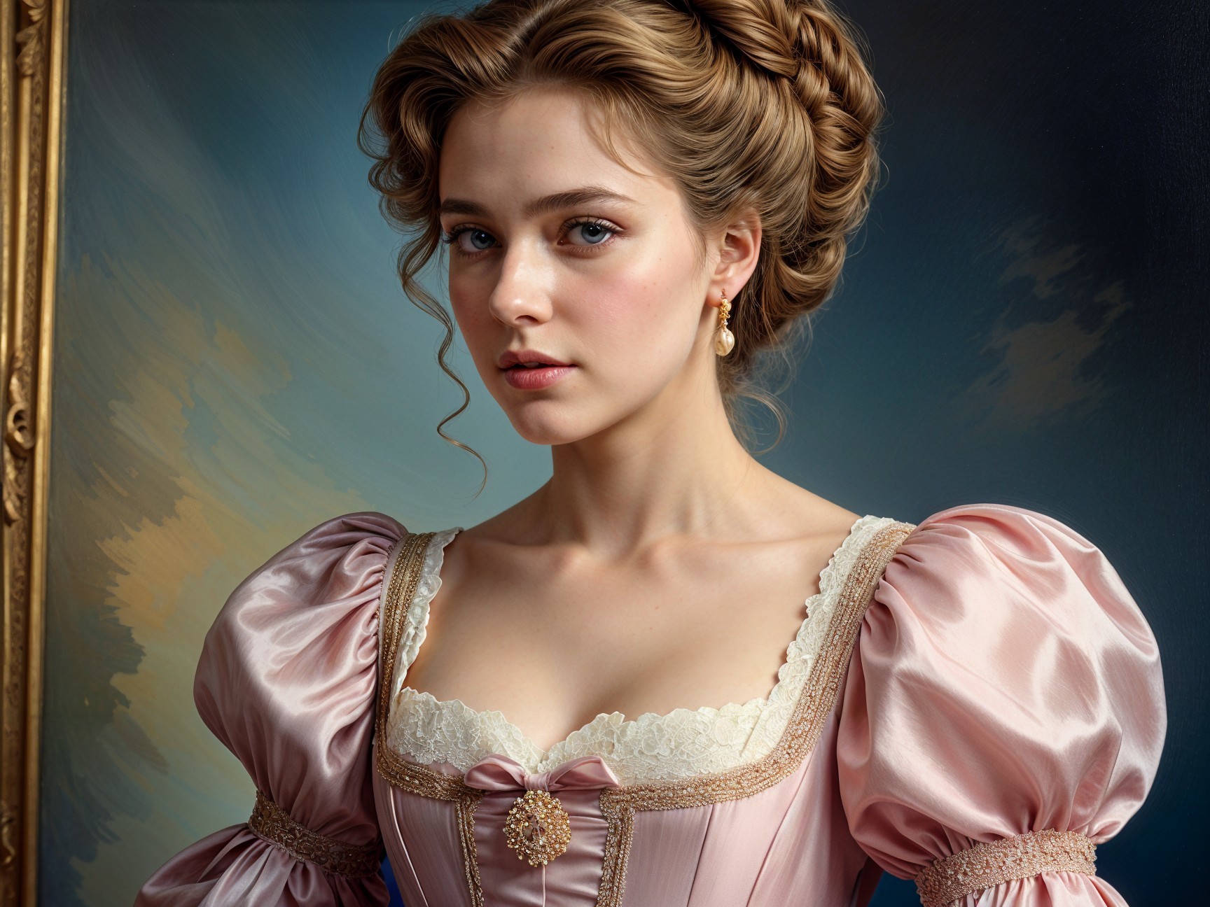 Elegant Portrait of a Young Woman in Pink Gown