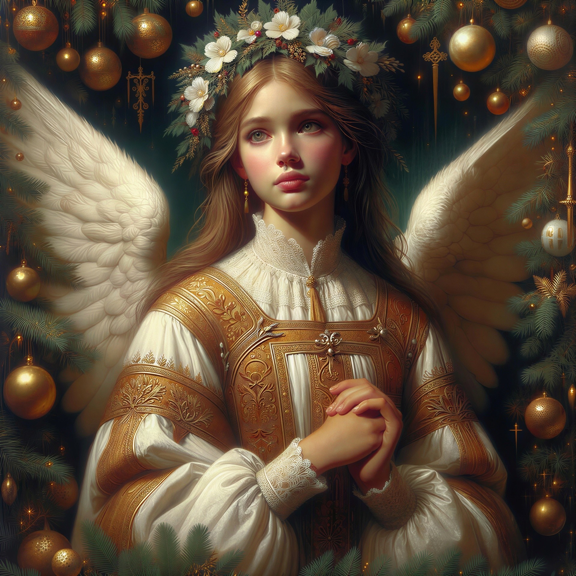 Digital Painting of an Angel in Floral Headpiece