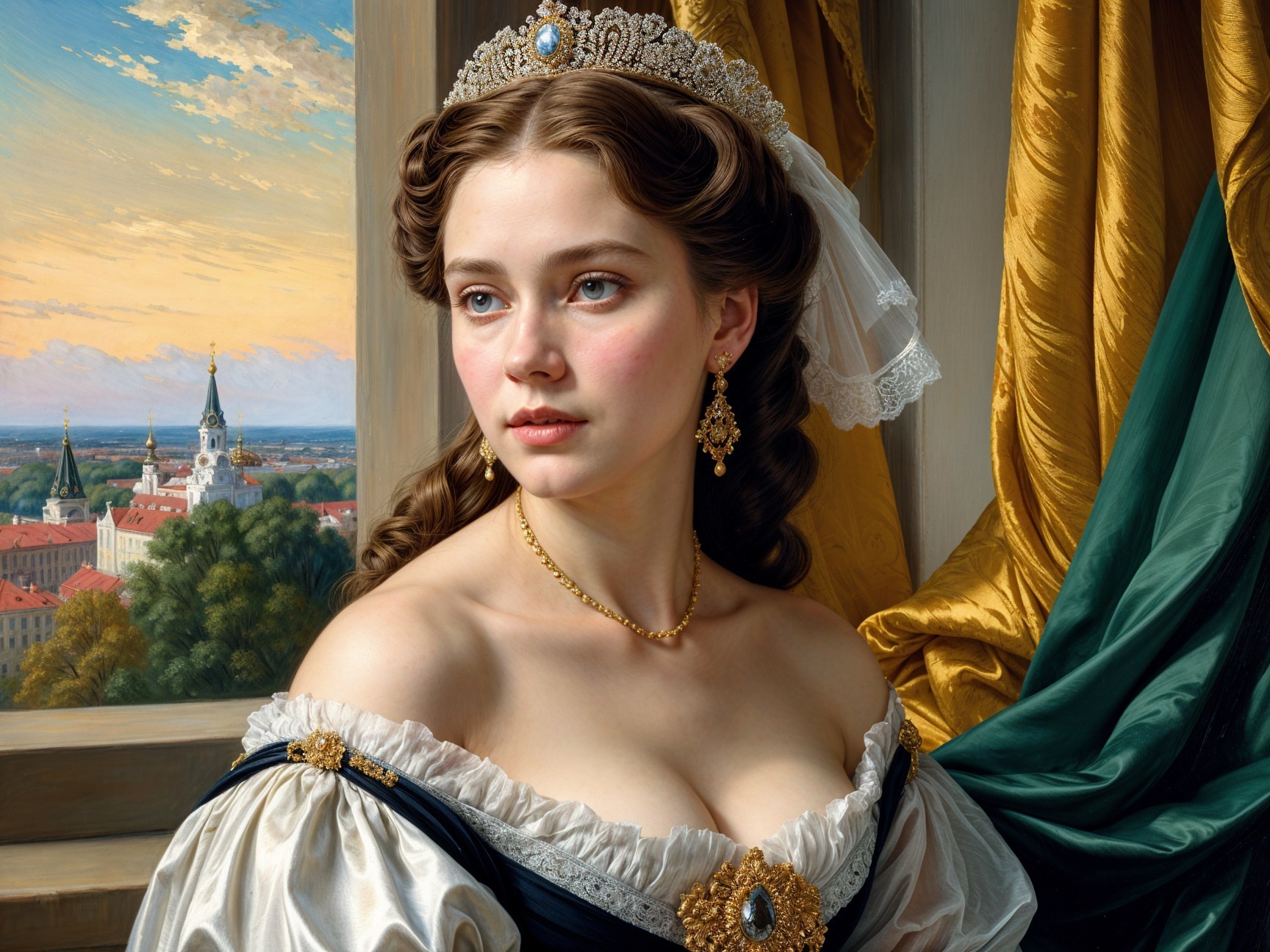 Young Woman in Regal Historical Setting by Window