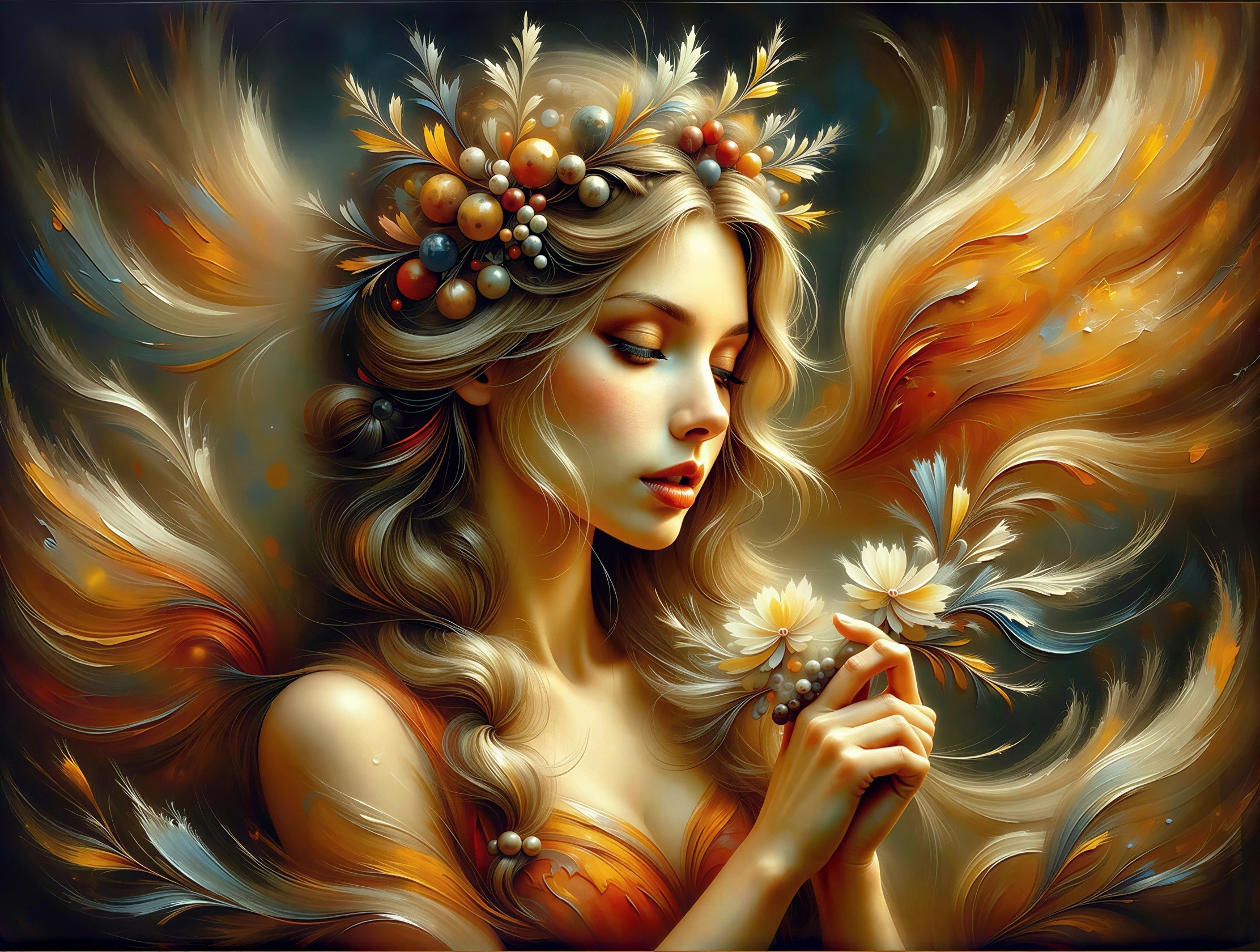 Vibrant Acrylic Painting of Elegant Young Woman