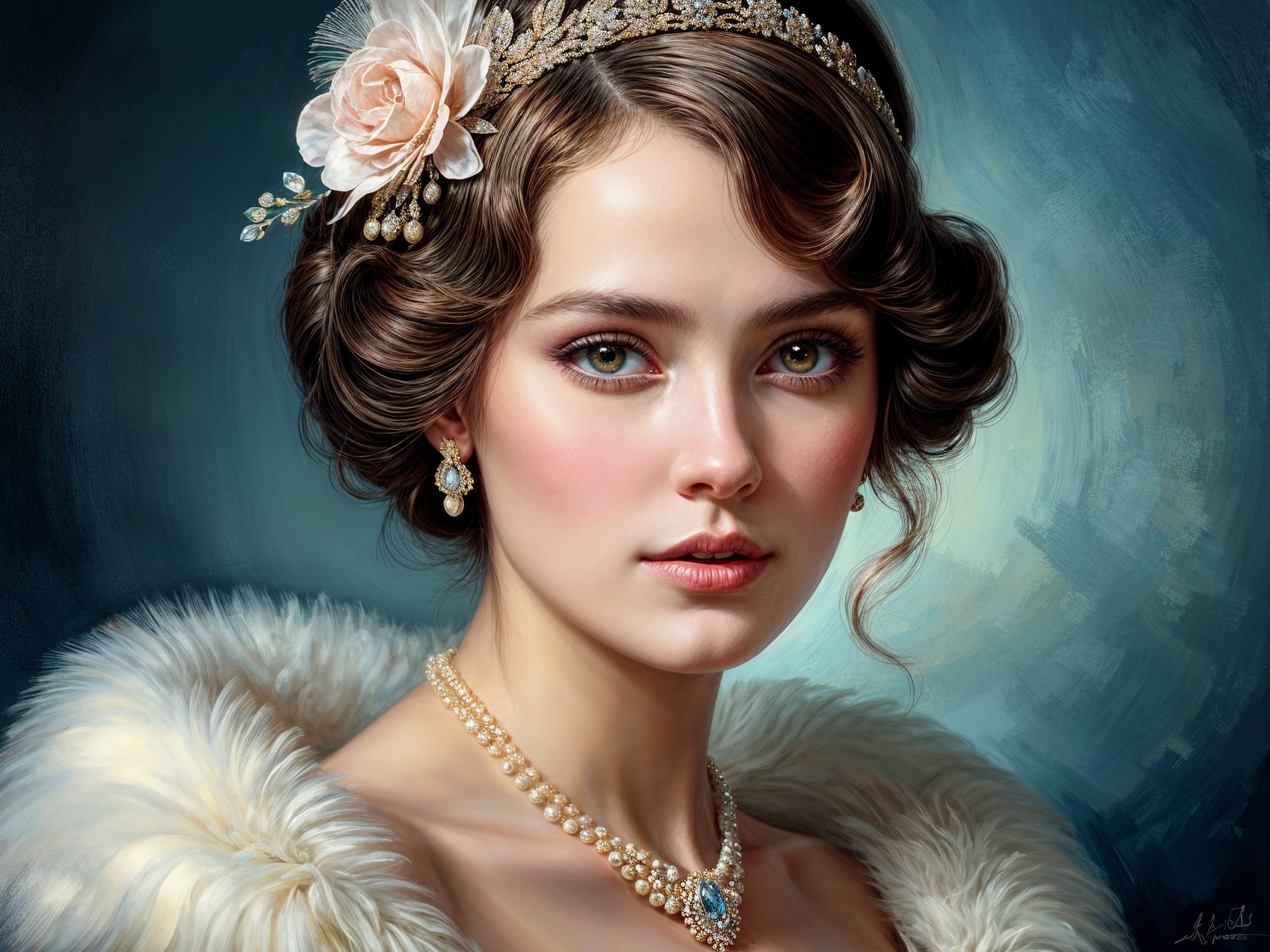 Elegant Portrait of a Young Woman with Curls and Fur
