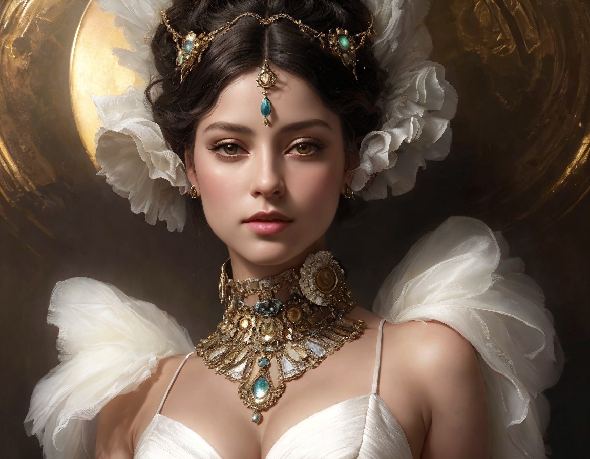 Regal Woman in White Attire with Golden Accents