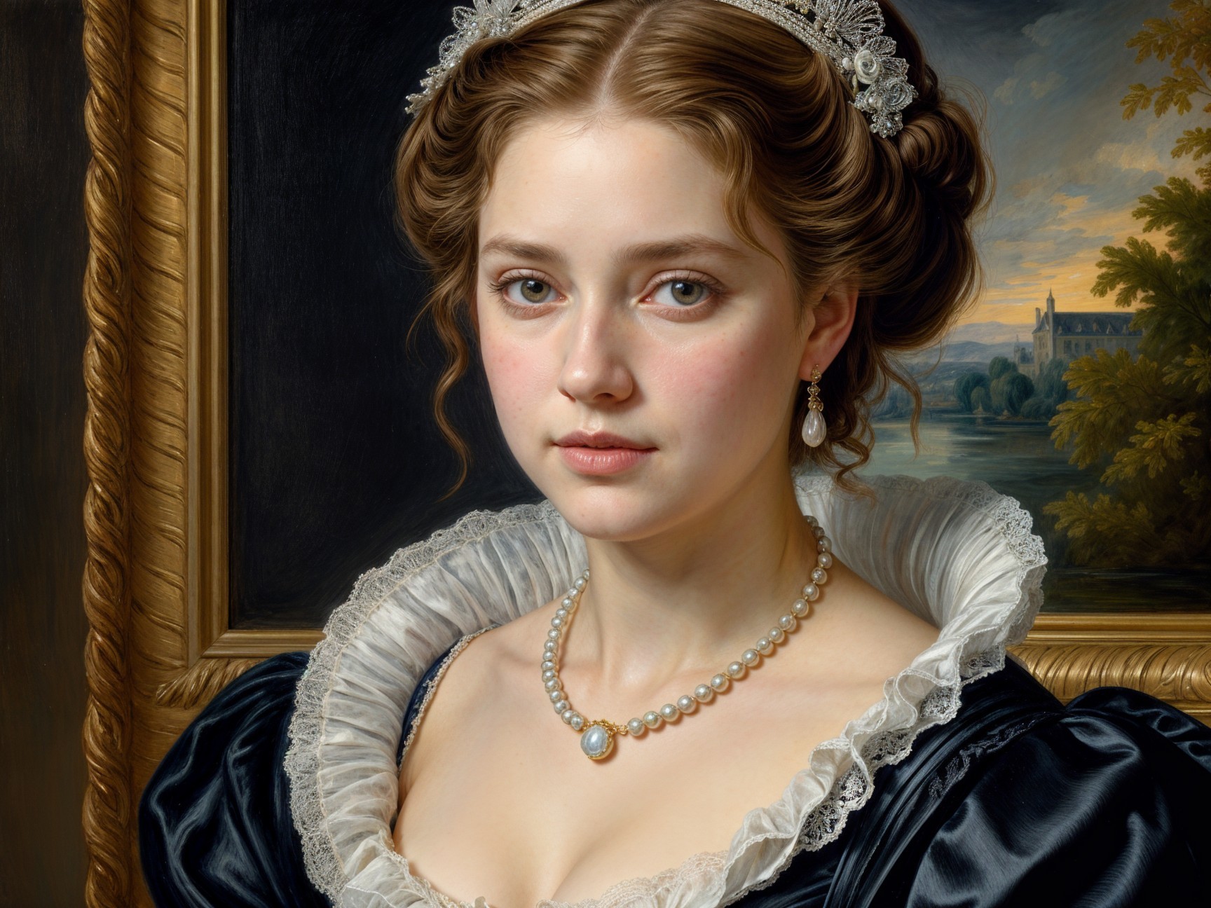 Elegant Portrait of a Young Woman in Dark Gown