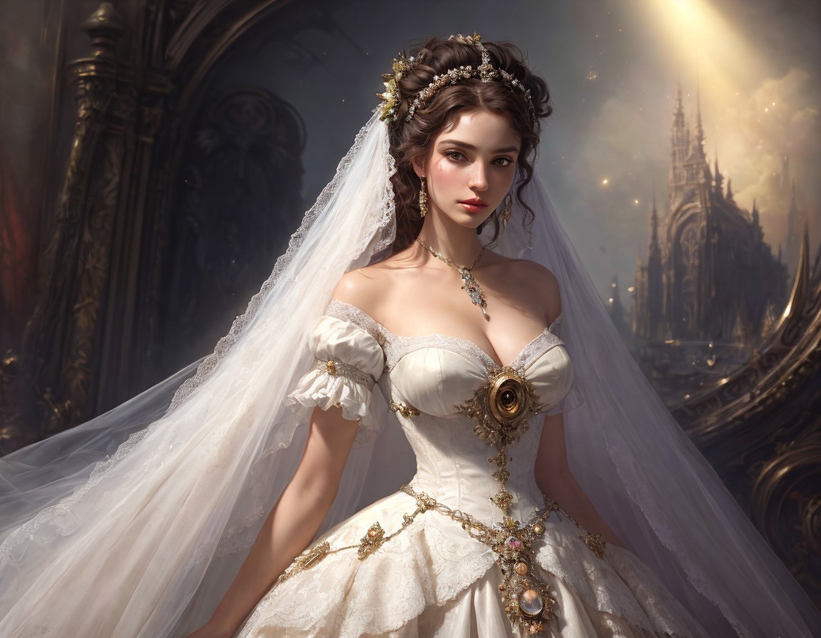 Digital Artwork of a Woman in Wedding Dress with Cathedral