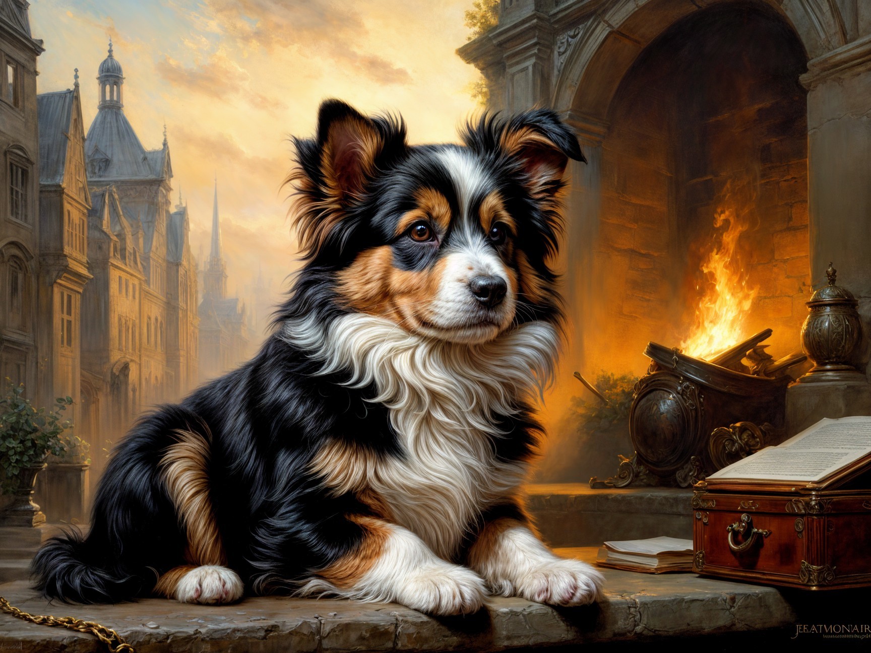 Corgi in a Cozy Ancient City with Historical Charm