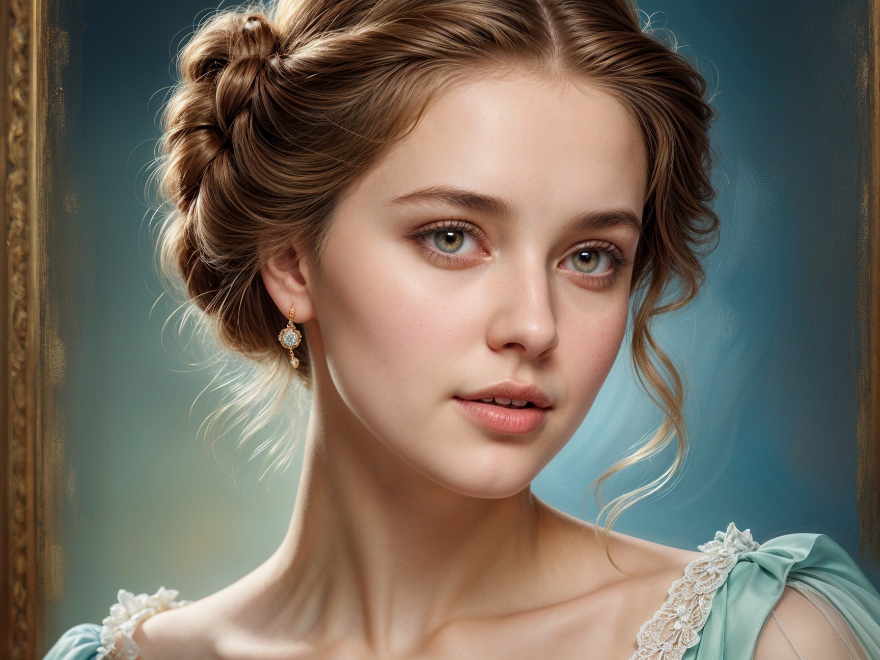 Young woman in pastel blue gown with elegant updo