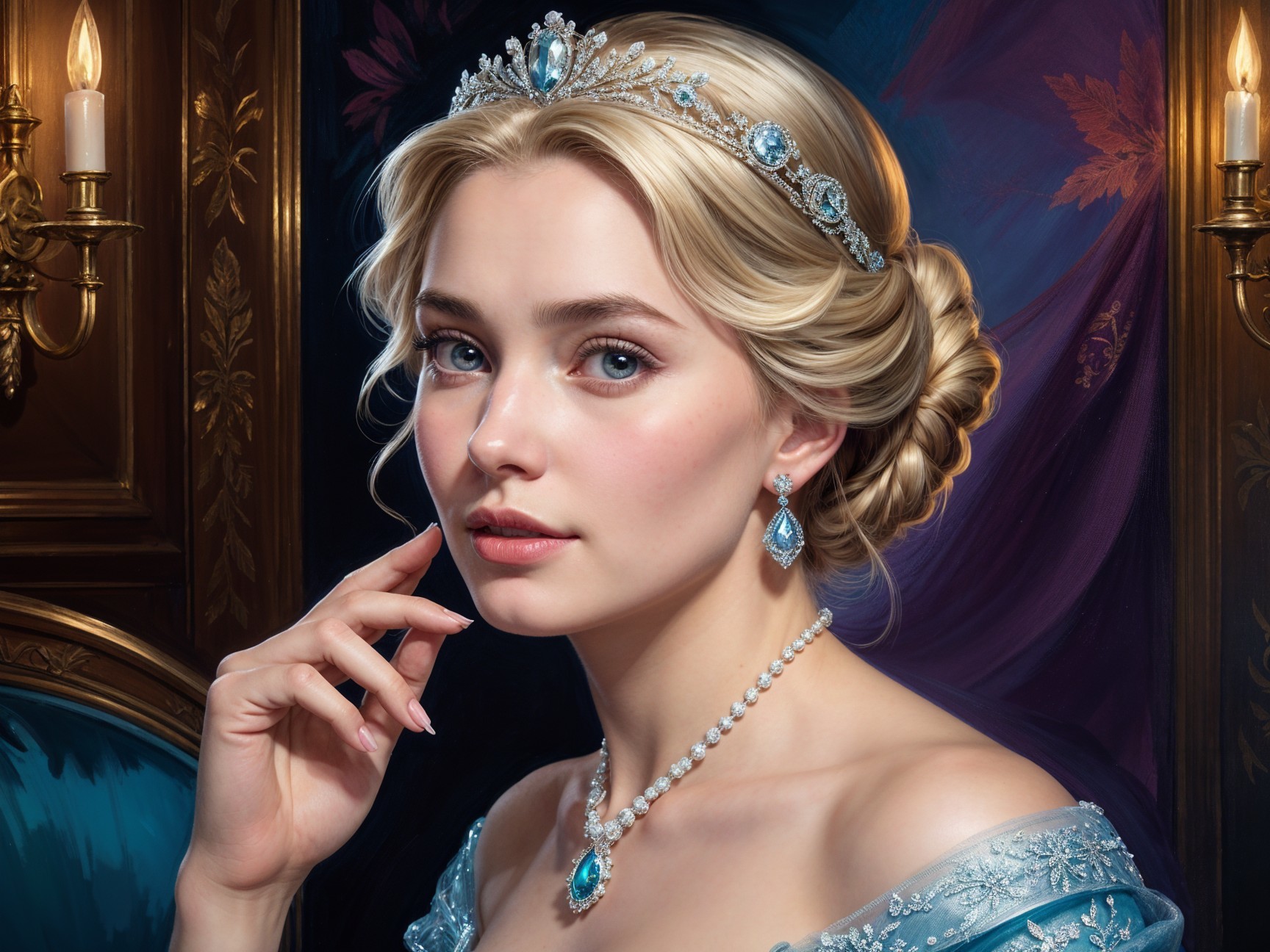 Regal Young Woman in Blue Gown and Tiara