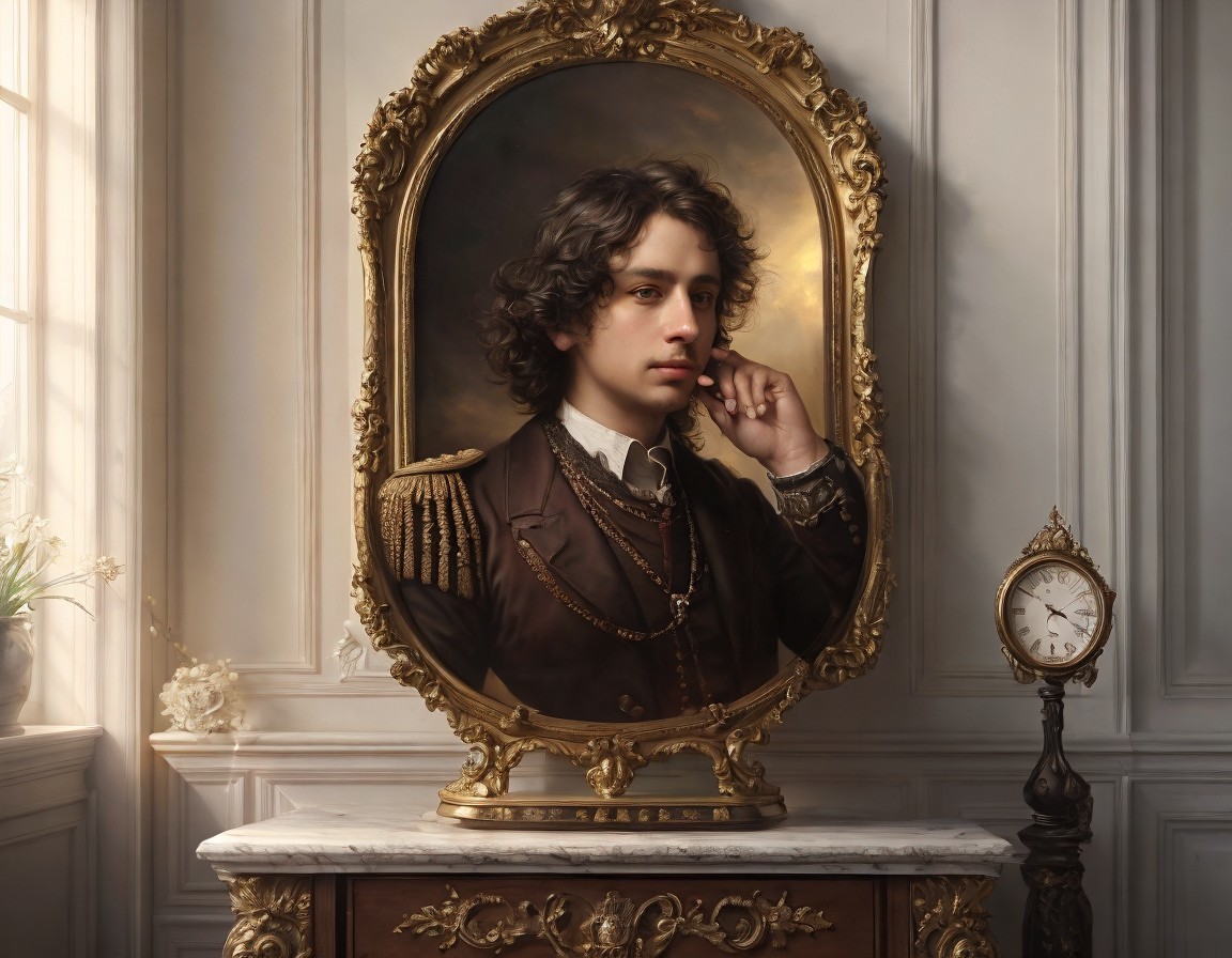 Classical Portrait of a Young Man in Military Coat