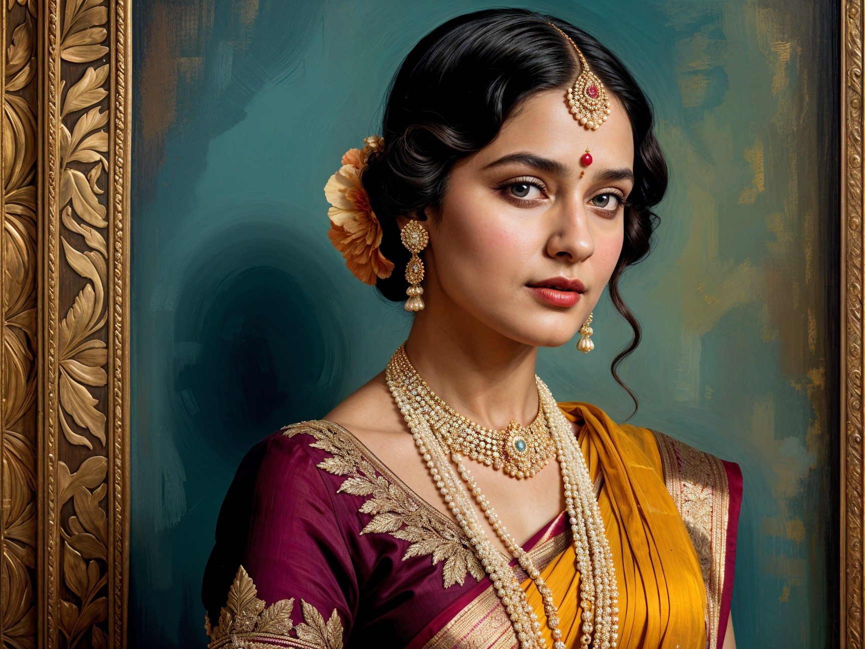 Traditional Woman in Vibrant Purple and Gold Saree