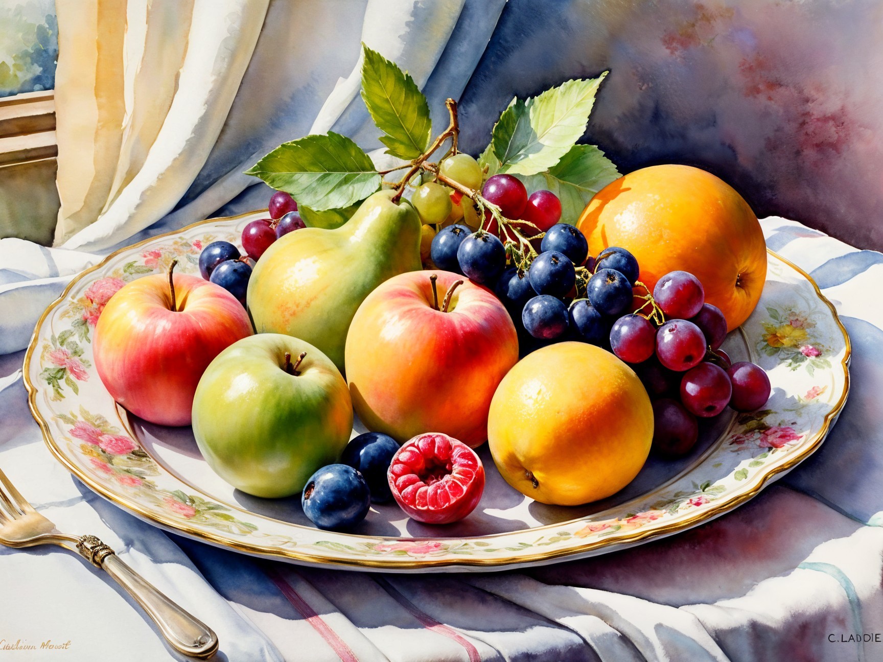 Vibrant Still Life of Colorful Fruits on Decorative Plate