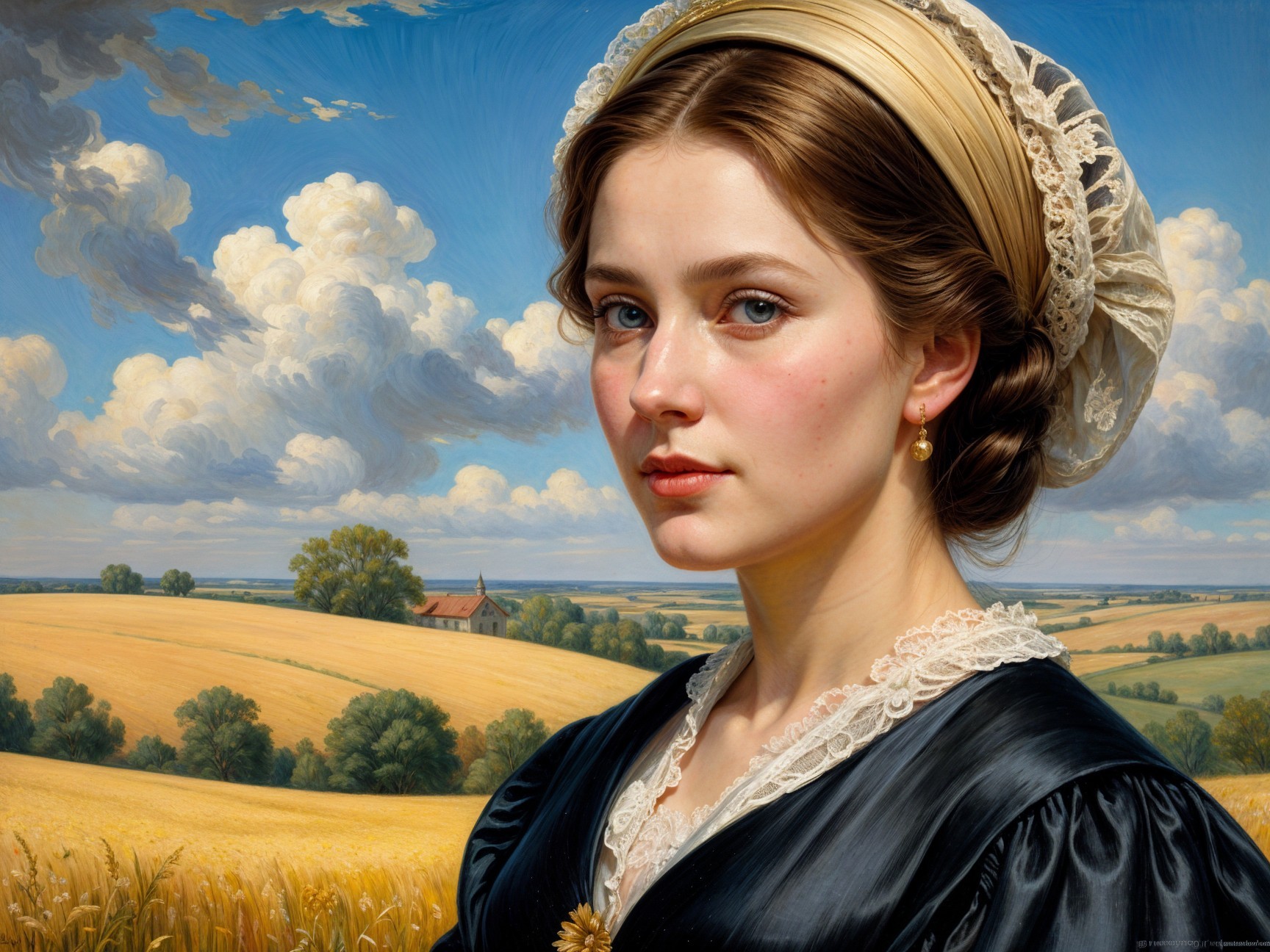 Young Woman in Traditional Attire in Scenic Landscape