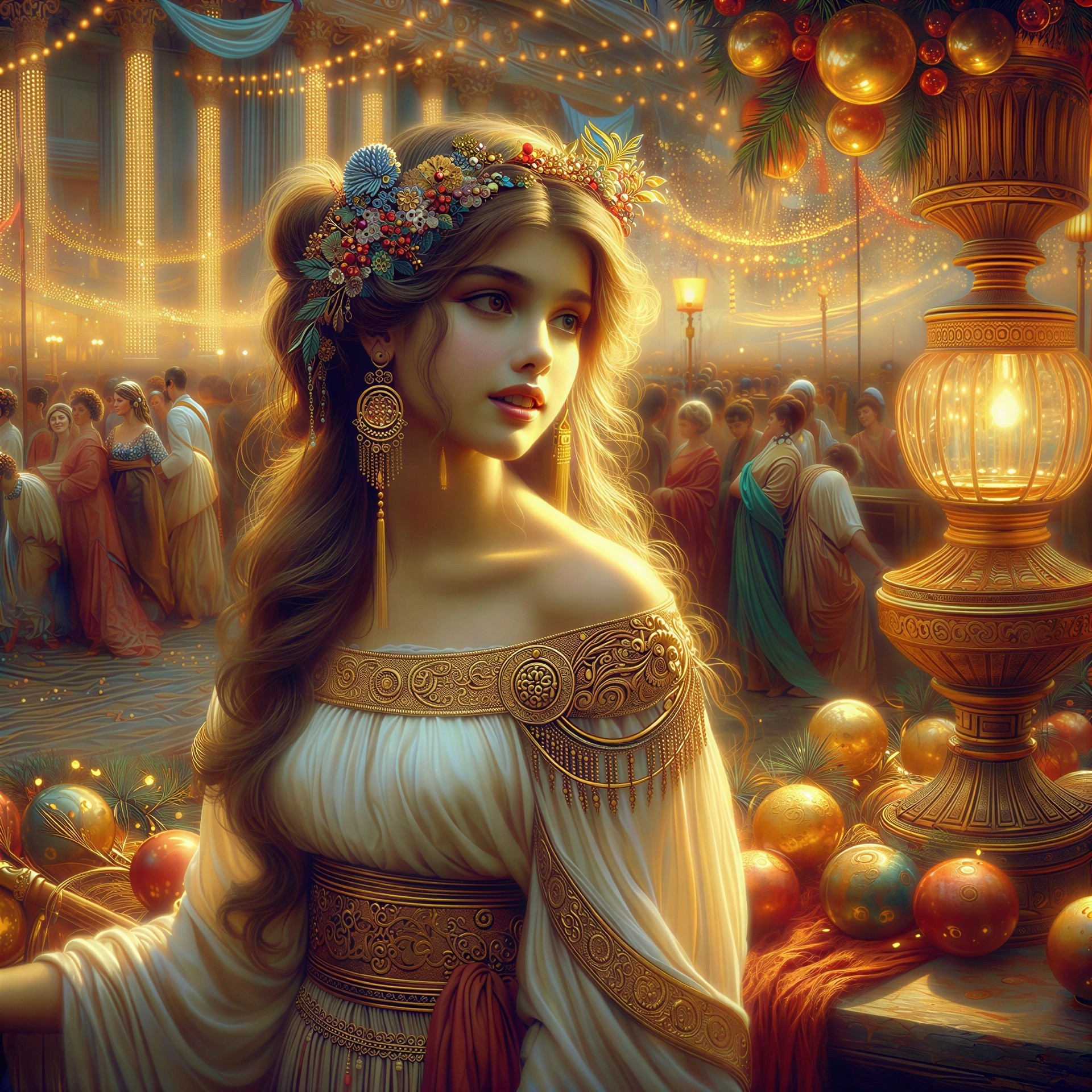 Fantasy Art of Woman in Elegant Gown at Celebration