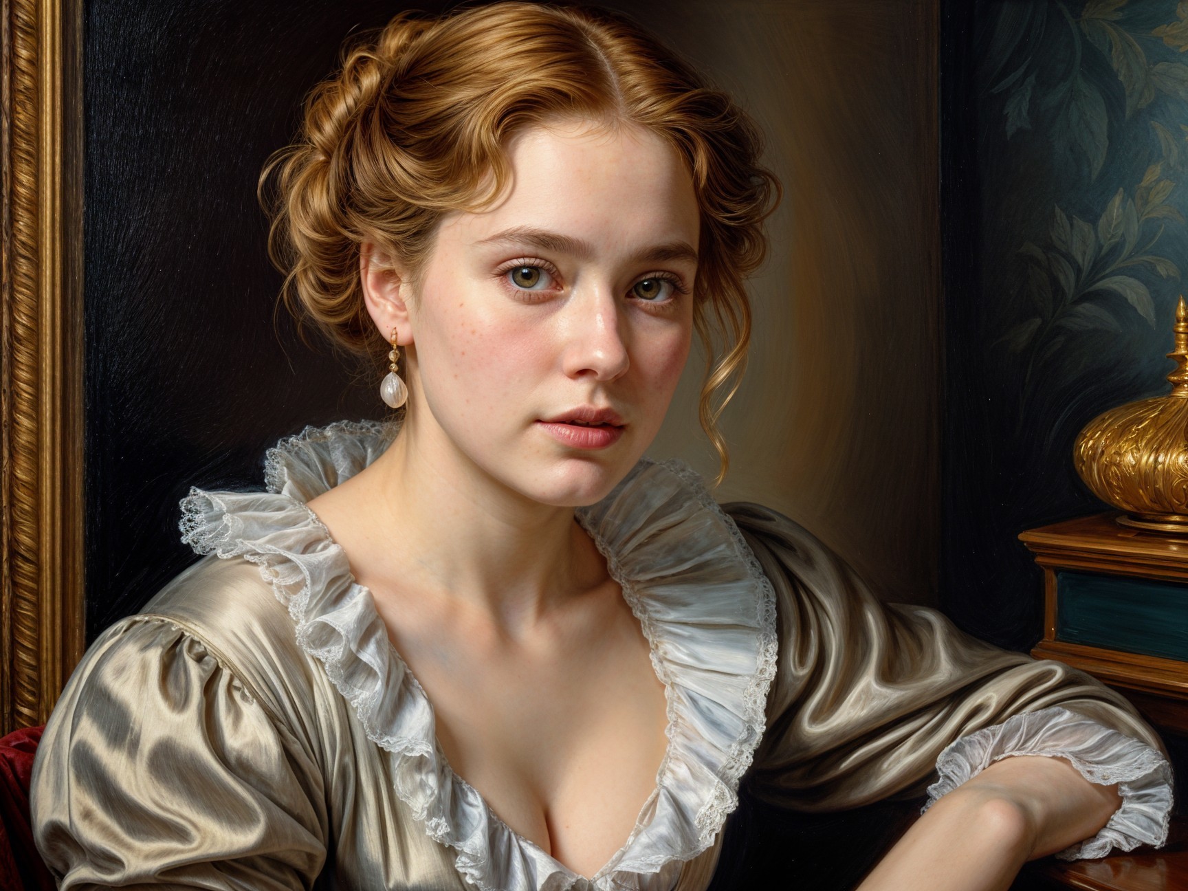 Thoughtful Portrait of a Young Woman in Vintage Dress