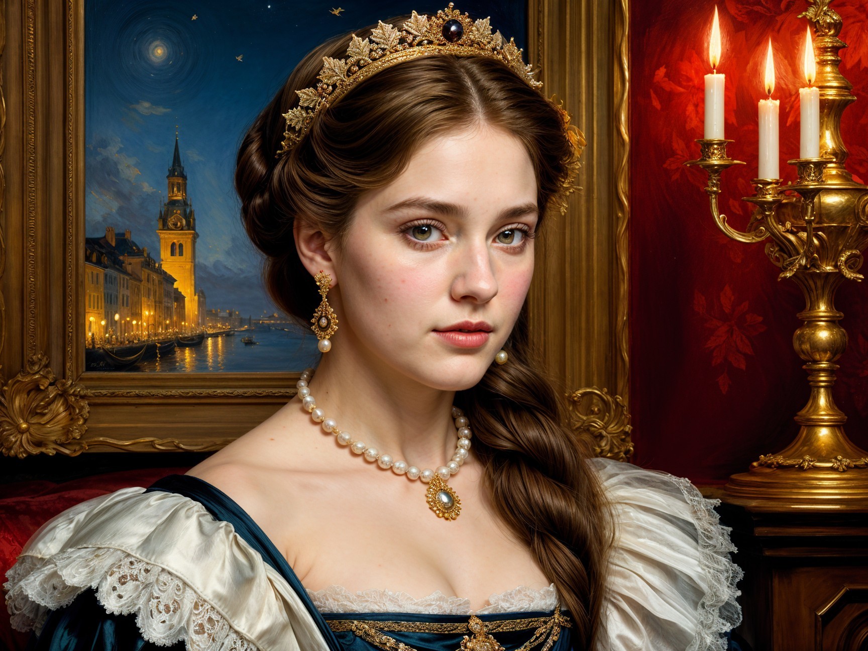 Regal Young Woman in Lavish Blue Gown and Tiara