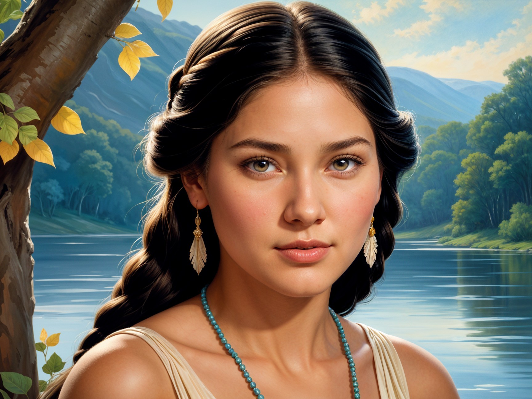 Portrait of a Young Woman in a Scenic Landscape