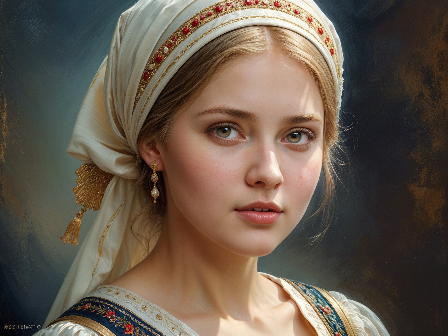 Young woman in traditional attire with serene expression