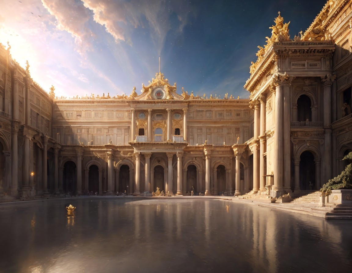 Elaborate Baroque Palace with Reflecting Pool