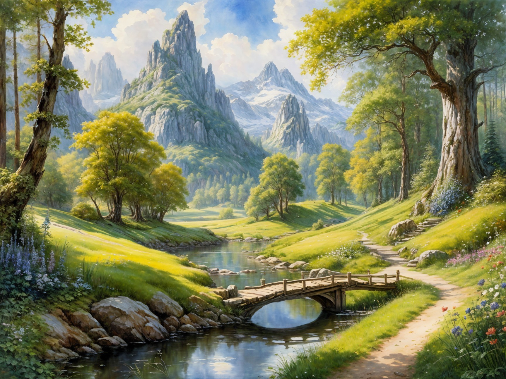 Serene Landscape with Mountains and Flowing River