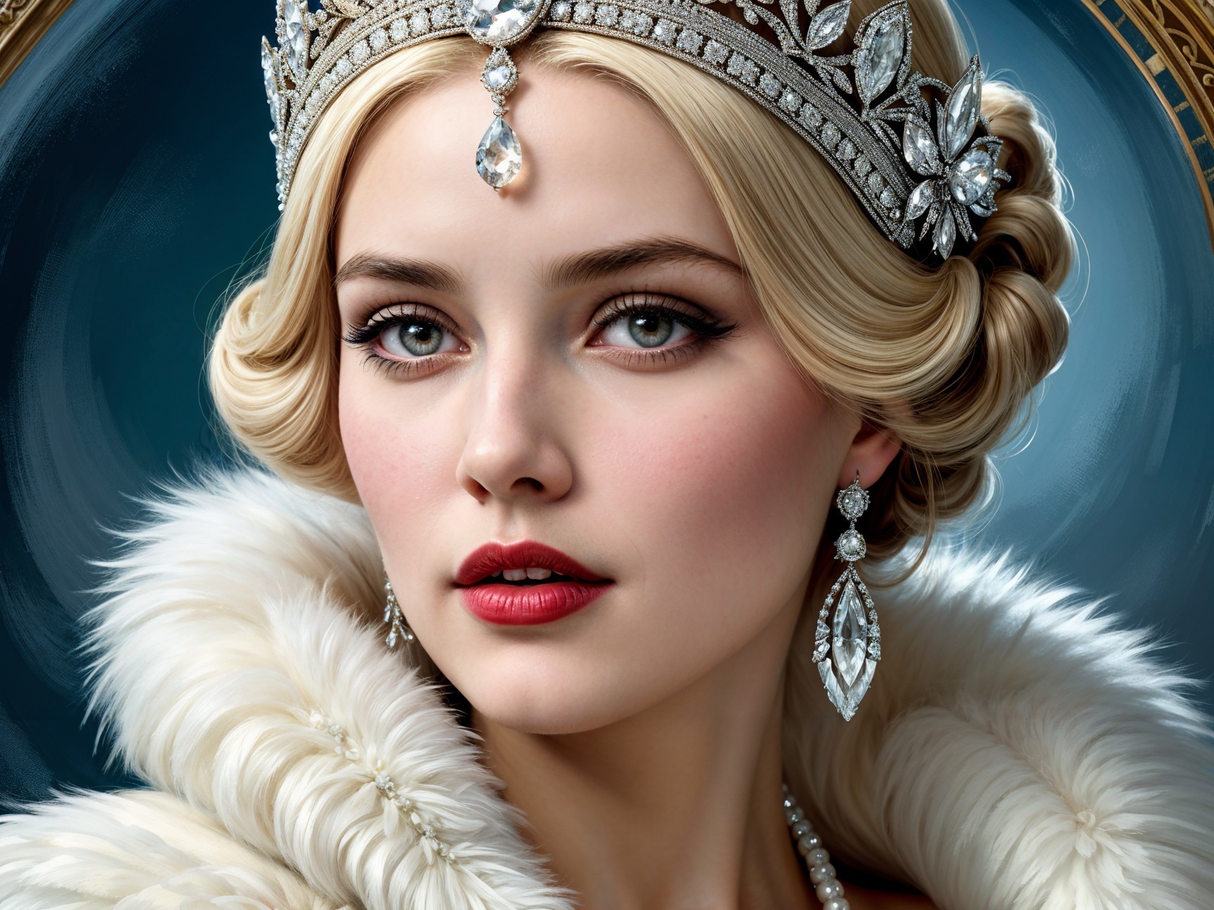 Regal Woman with Blue Eyes and Elegant Accessories