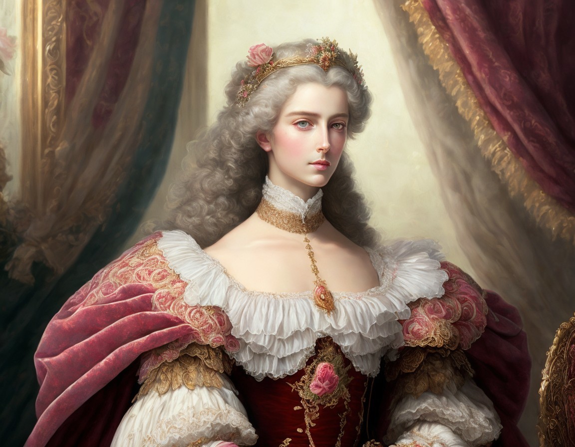 Elegant Woman Portrait in Red and White Gown