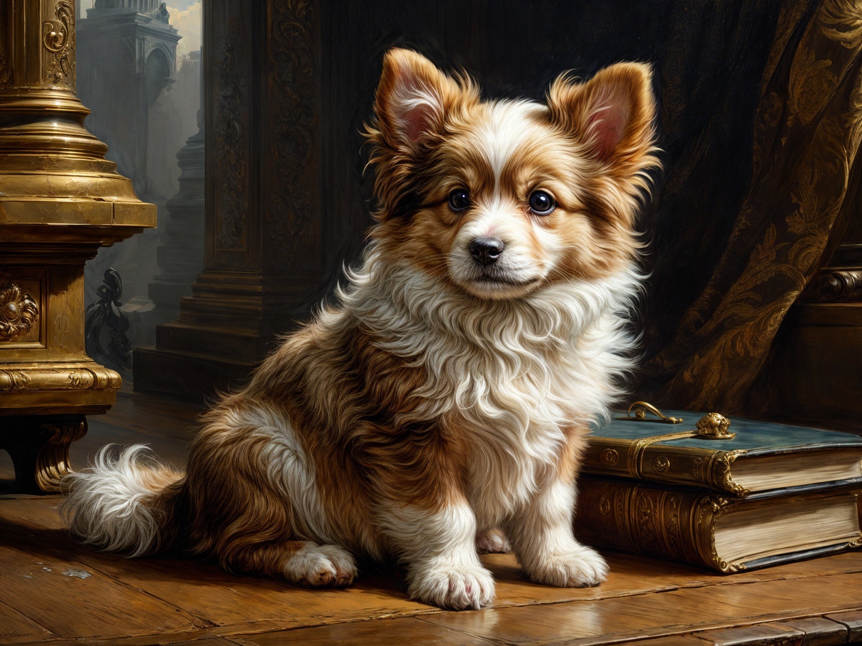Fluffy Small Dog in Cozy, Regal Room Setting