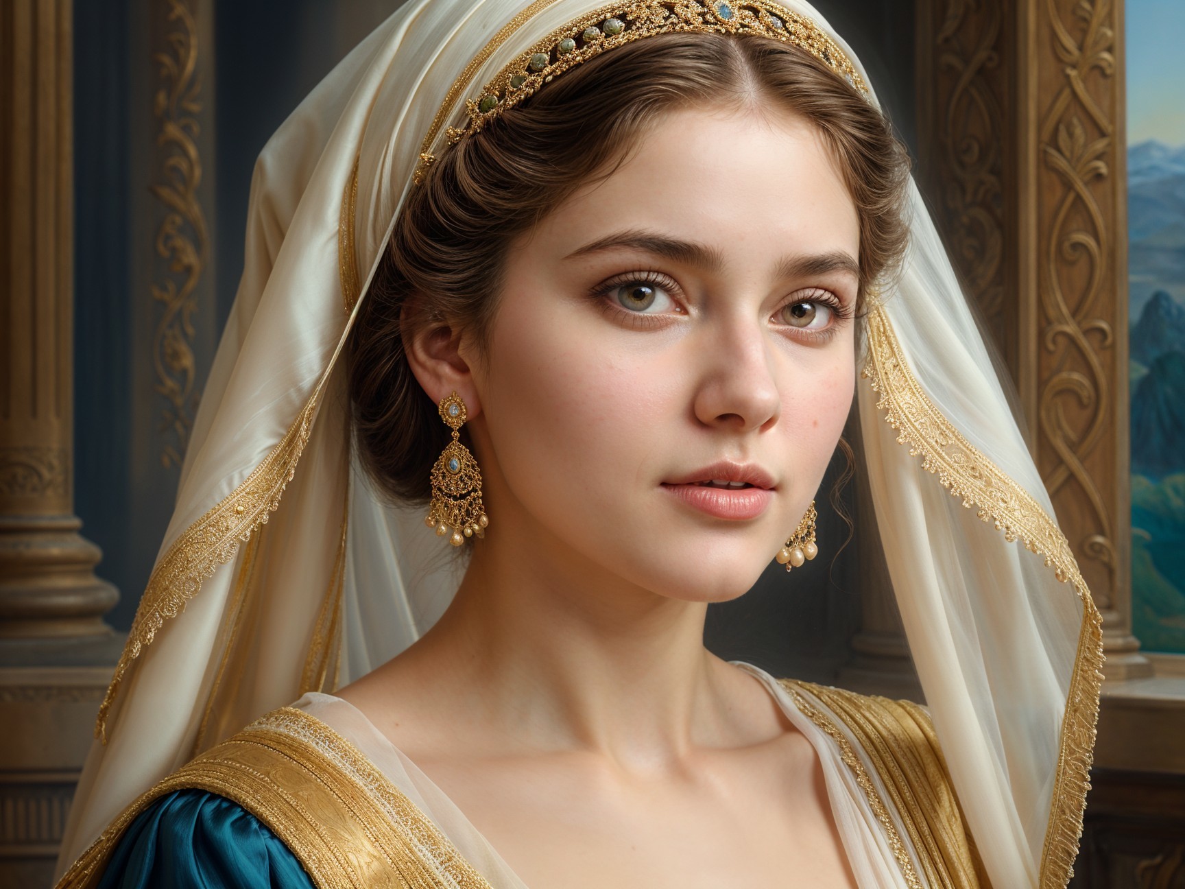 Young woman in historical attire with elegant details