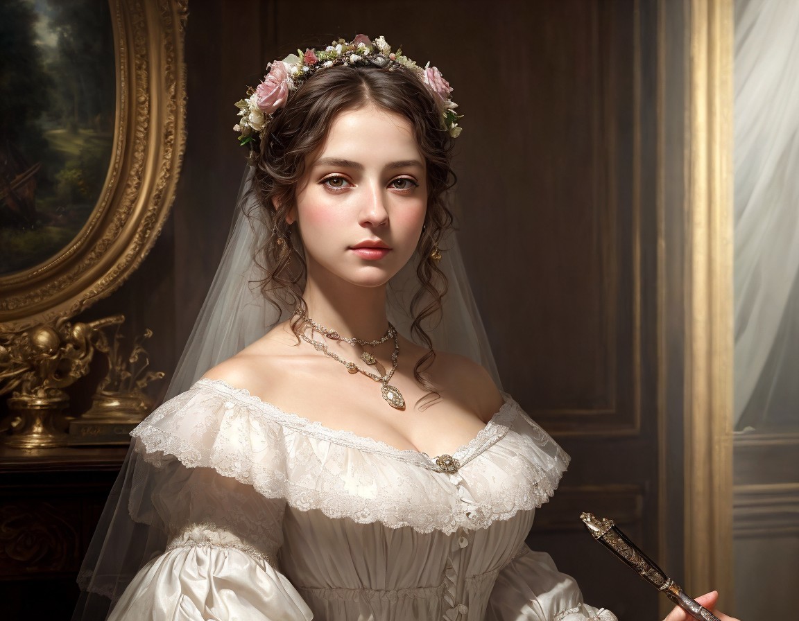 Bridal portrait of a woman in classical attire