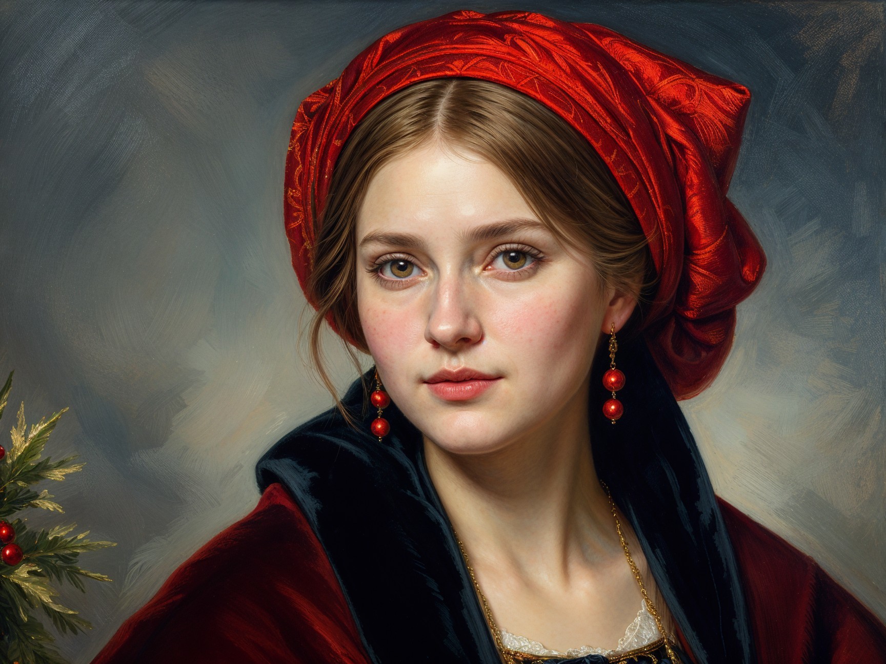 Portrait of a Young Woman in Red Headdress and Garment