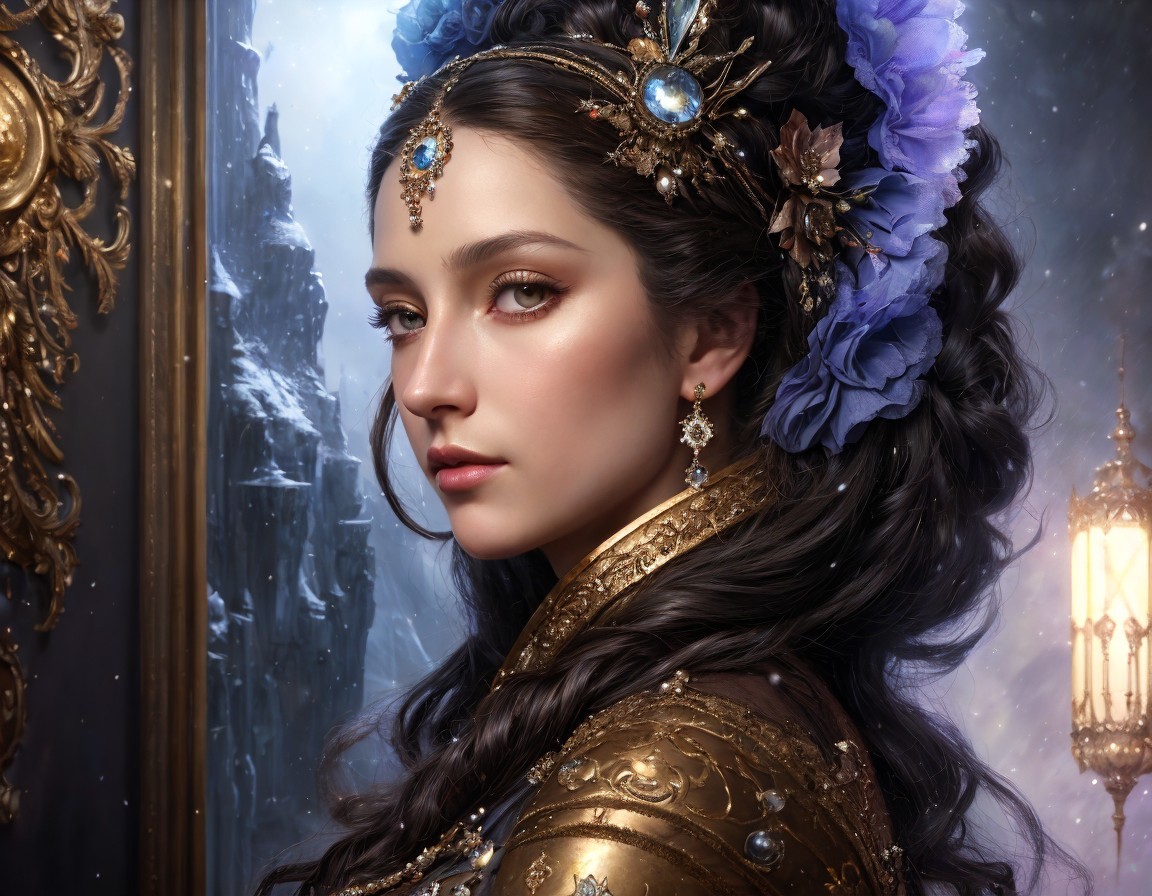 Stylized Portrait of a Woman with Ornate Jewelry