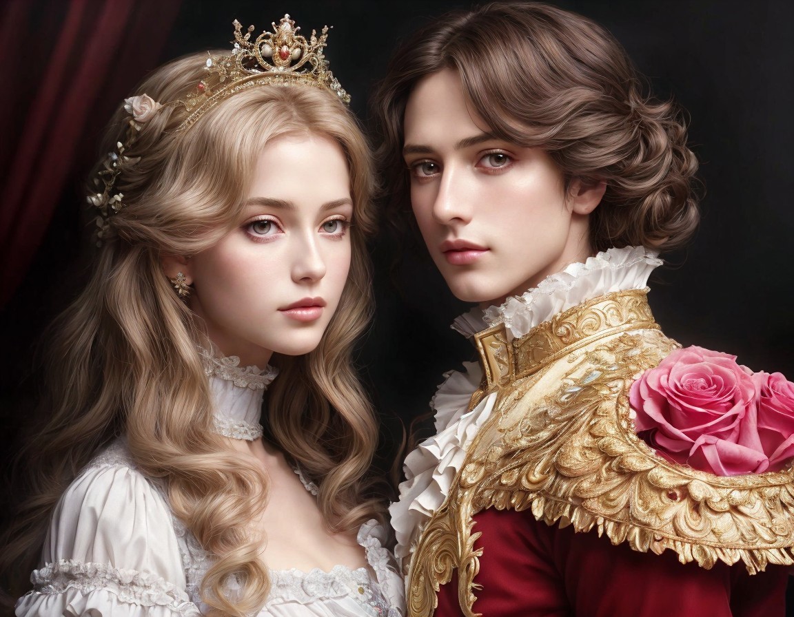 Regal Couple in Ornate Historical Attire Painting