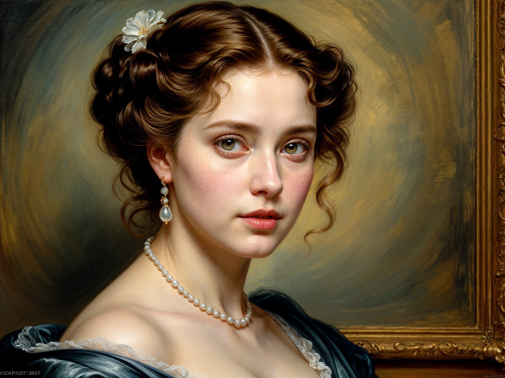 Elegant Portrait of a Young Woman with Flower Adornment