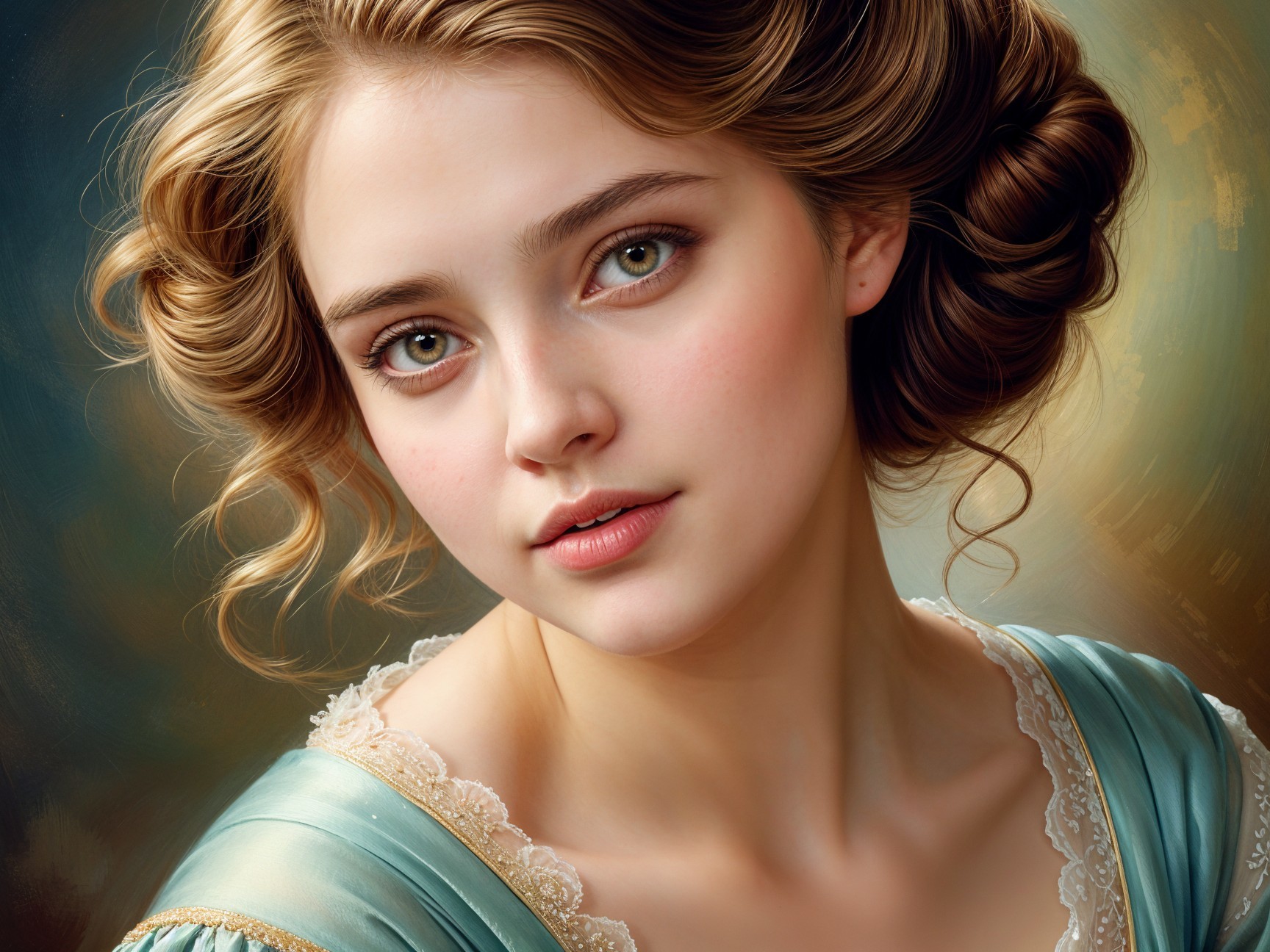 Portrait of a Young Woman in Pale Blue Dress