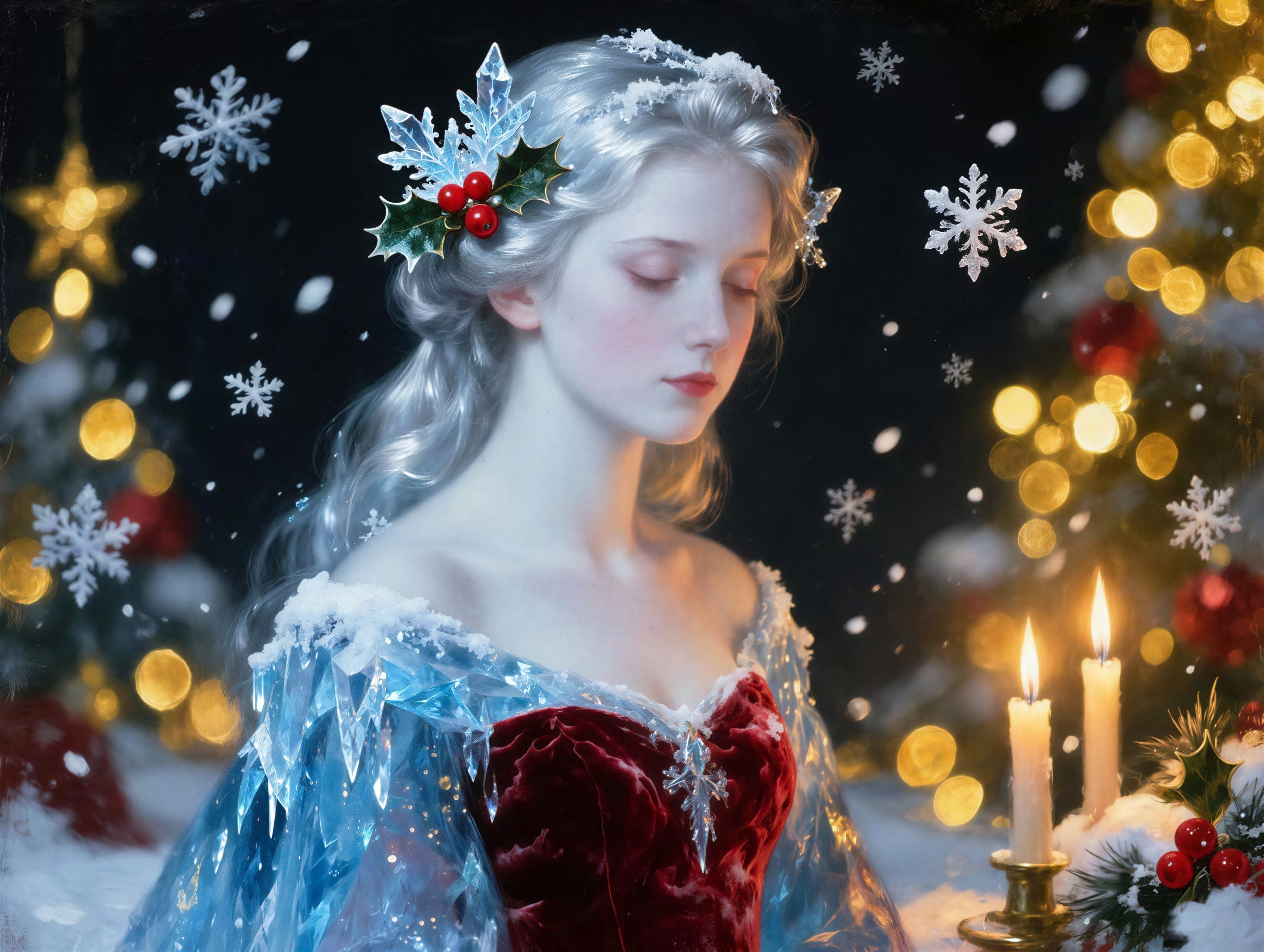 Portrait of a Young Woman in Festive Winter Setting