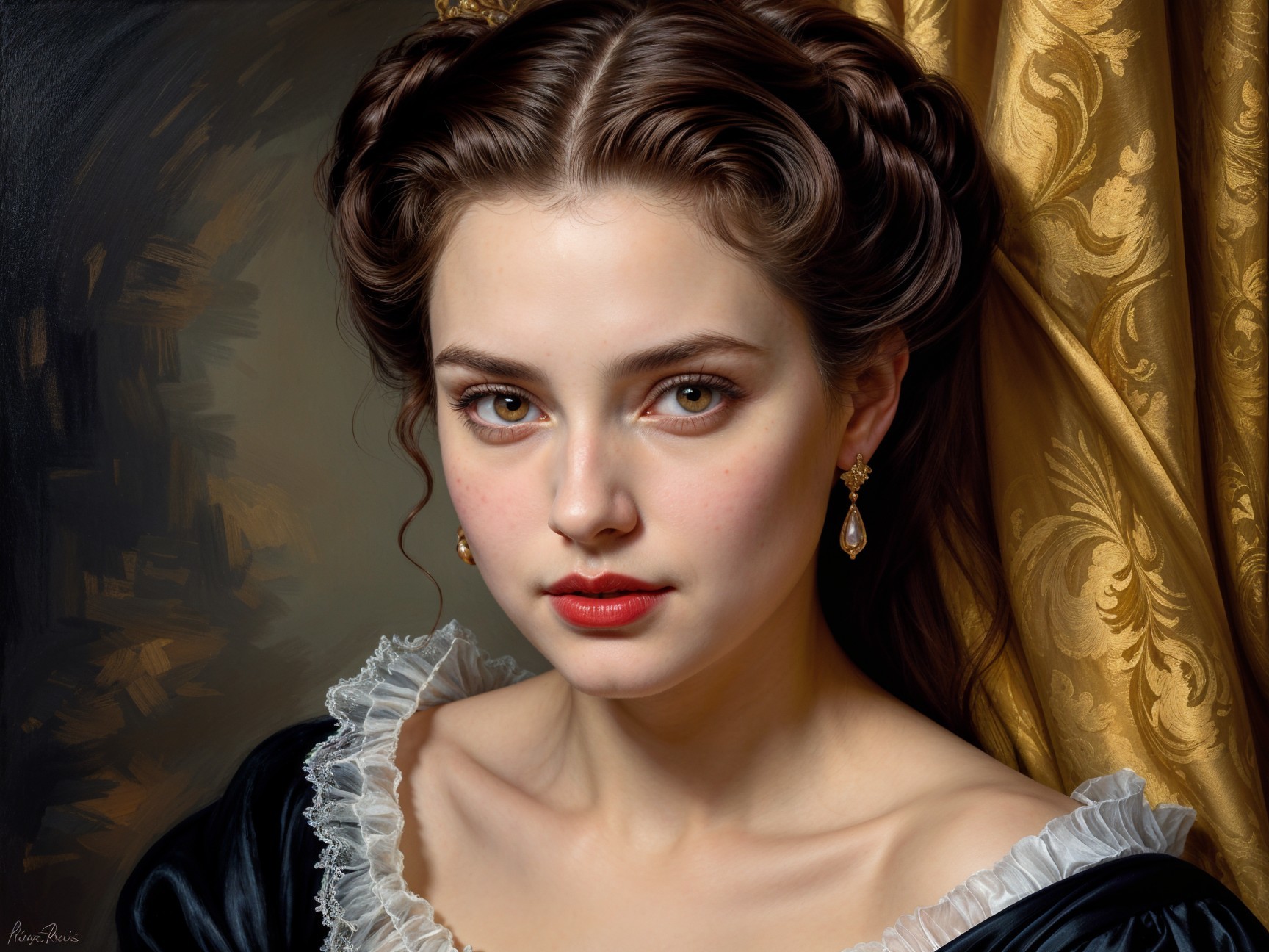 Portrait of a Young Woman in Elegant Historical Fashion