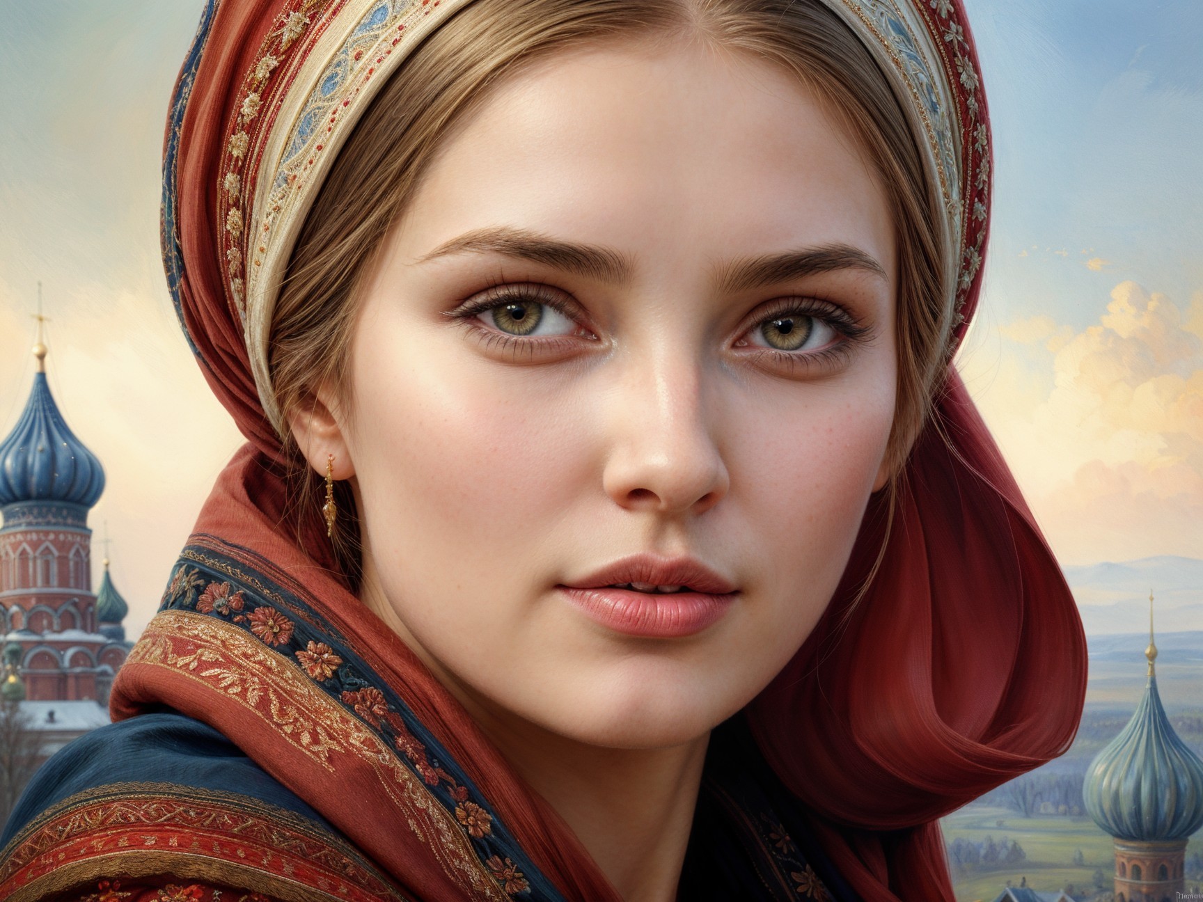 Young Woman in Traditional Attire with Iconic Background